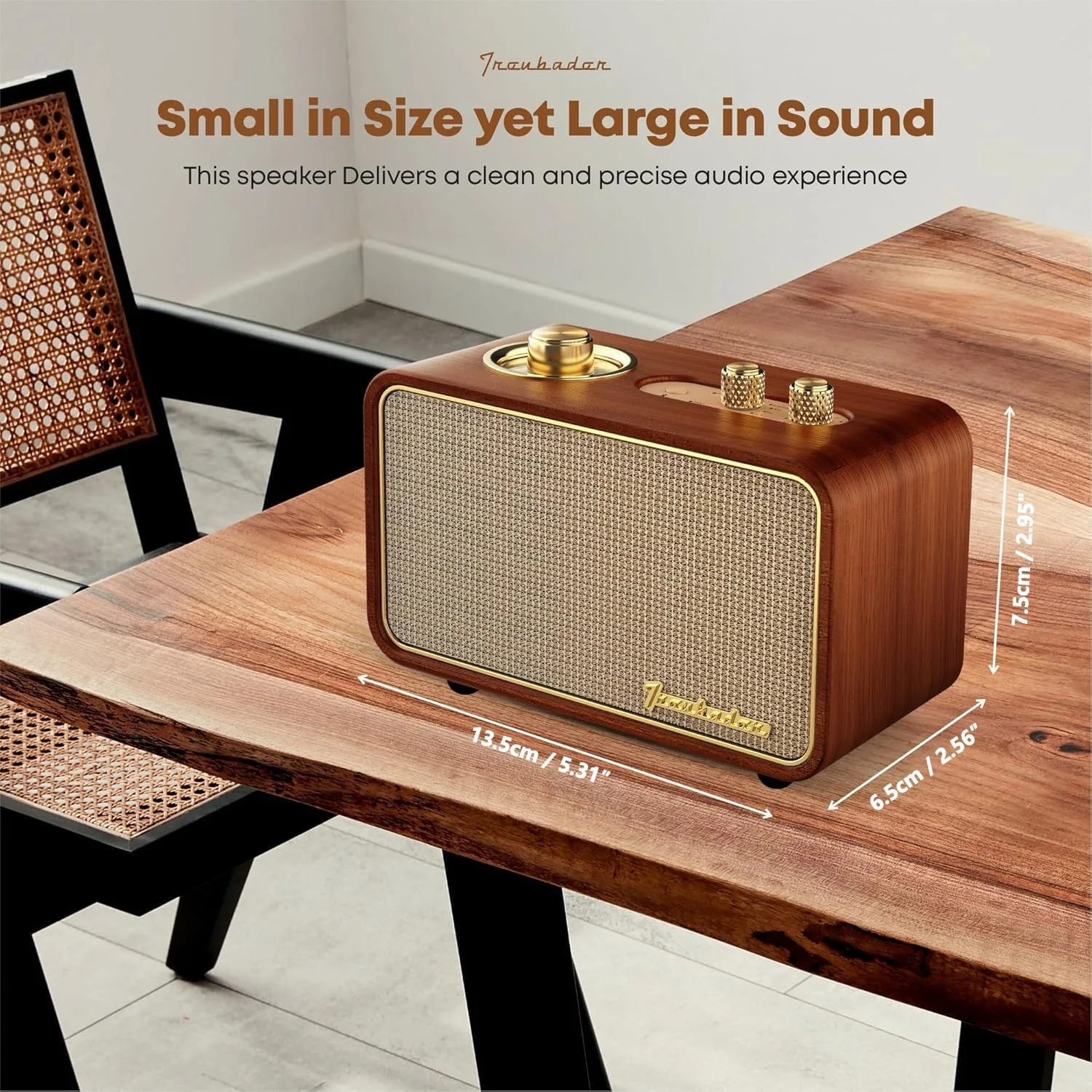 Bluetooth Speaker with AM/FM Radio, Vintage, Portable, Wood