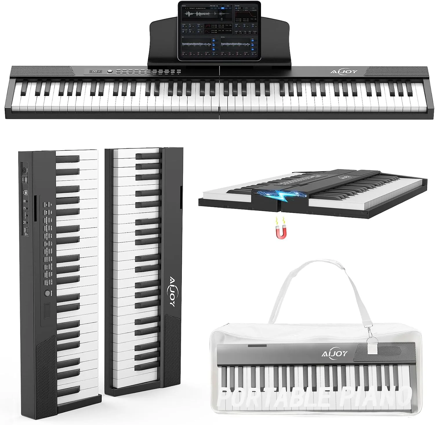 AiJoy 88-Key Portable Piano, Magnetic Split Keyboard with Semi-Weighted Key
