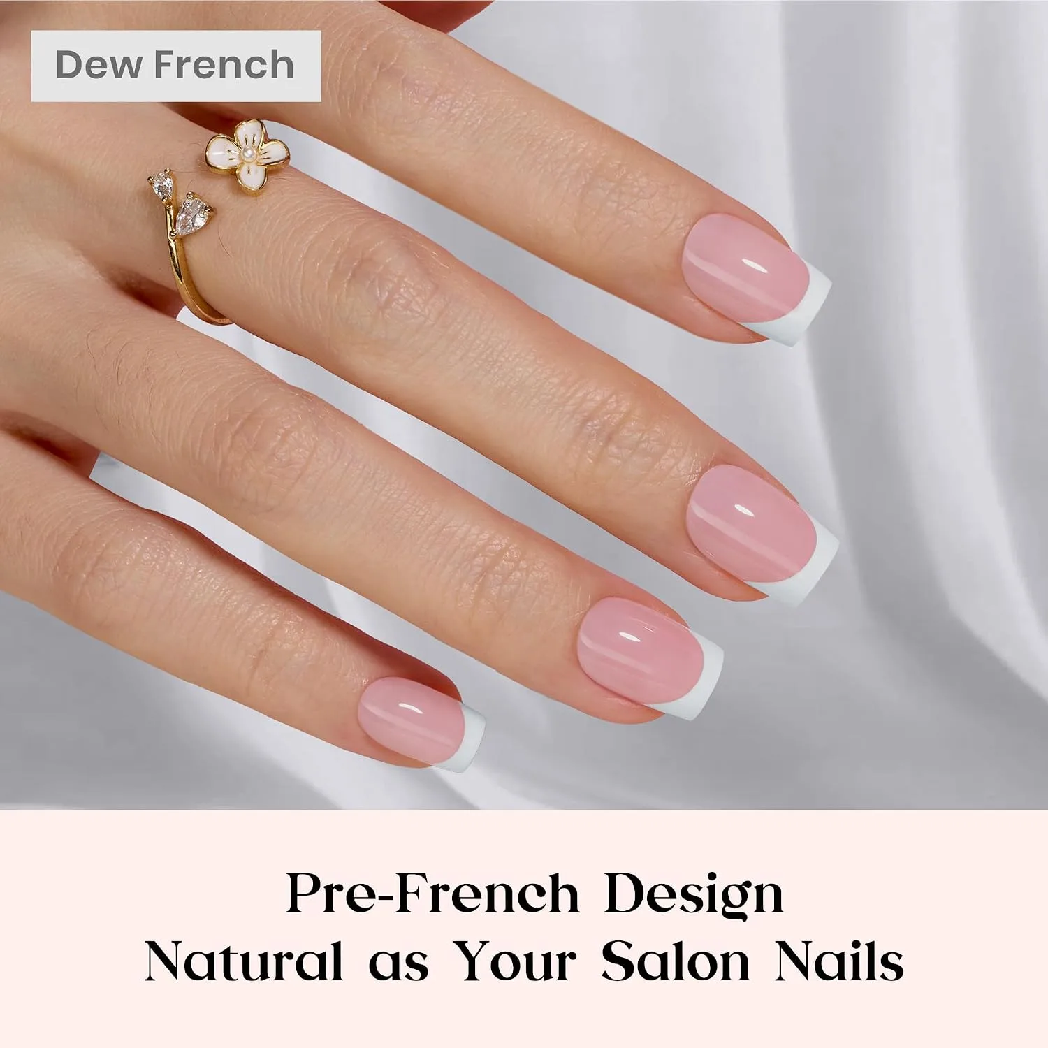 Beetles Pink French Tips Press On Nails- Short Square 150 Pcs