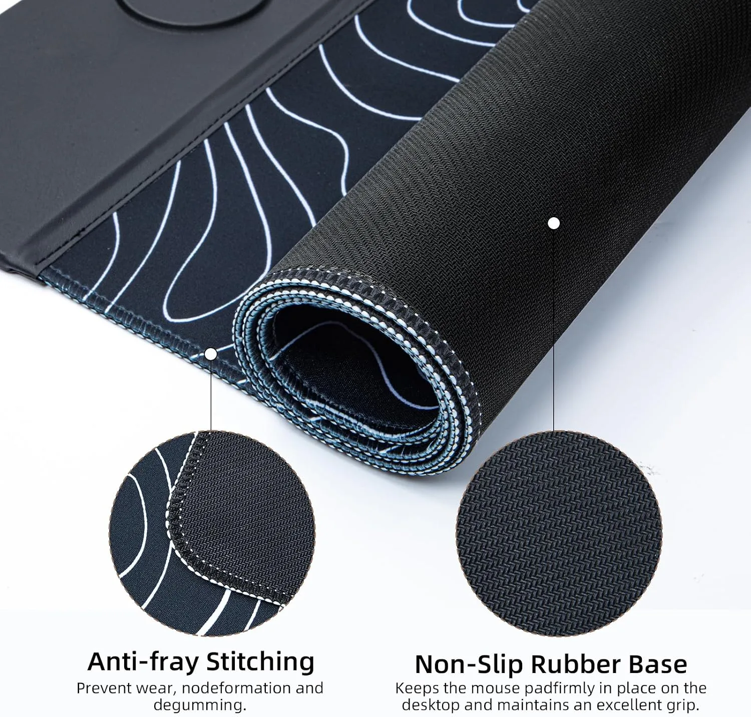 VOVIPO 3 in 1 Wireless Charging Mouse Pad, Gift for Dad/Office Manager,Wireless Charger Compitable with iPhone/Watch/airpods. Wireless Charging Desk Mat 90 x 40cm,Black Topographic Computer Desk Pad