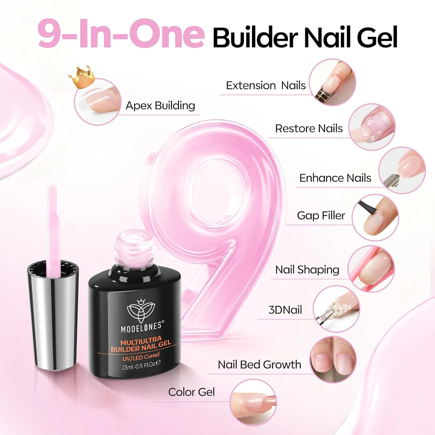 modelones Builder Nail Gel, Baby Pink Builder No Top Coat Needed,