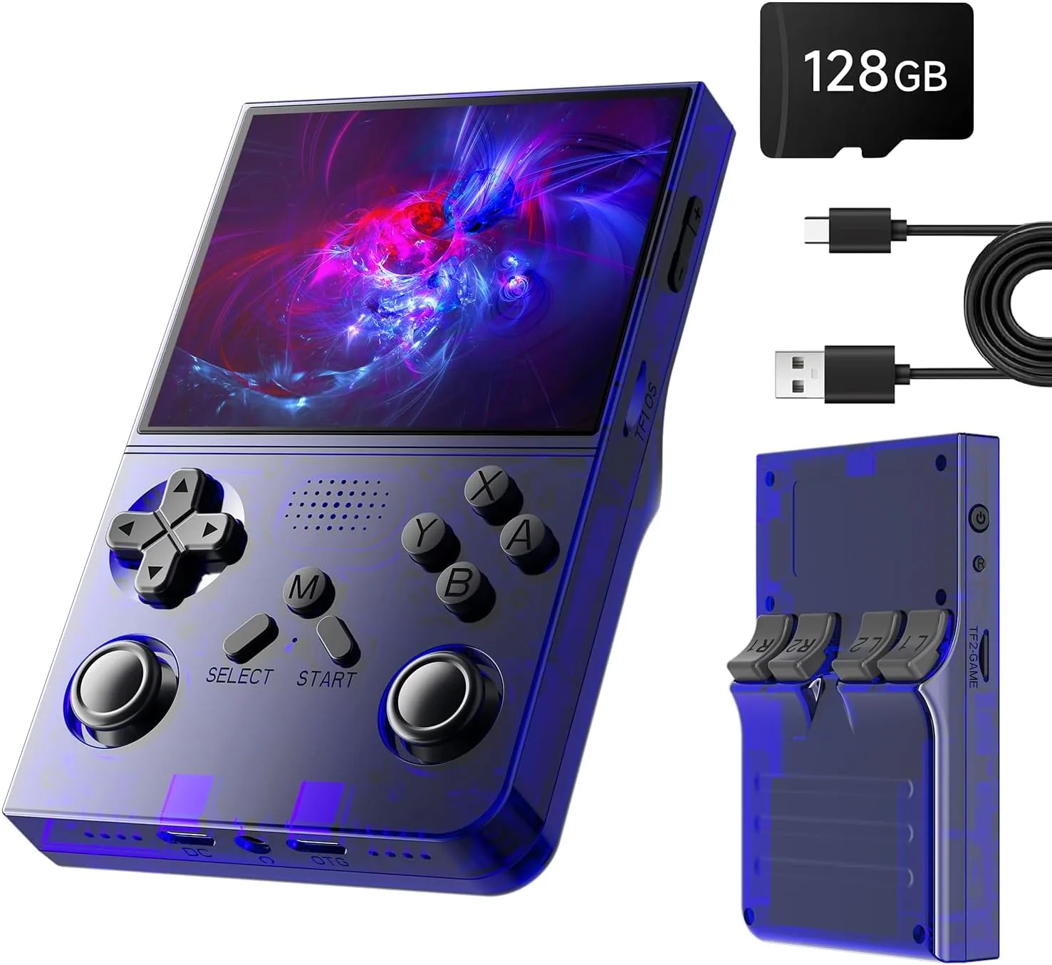 R40 Retro Handheld Game Console - Open Source System,3.5" IPS Screen, 18,000+ Classic Games, 128G TF Card, 3000mAh Battery, Portable Gaming Player for Travel, Blue