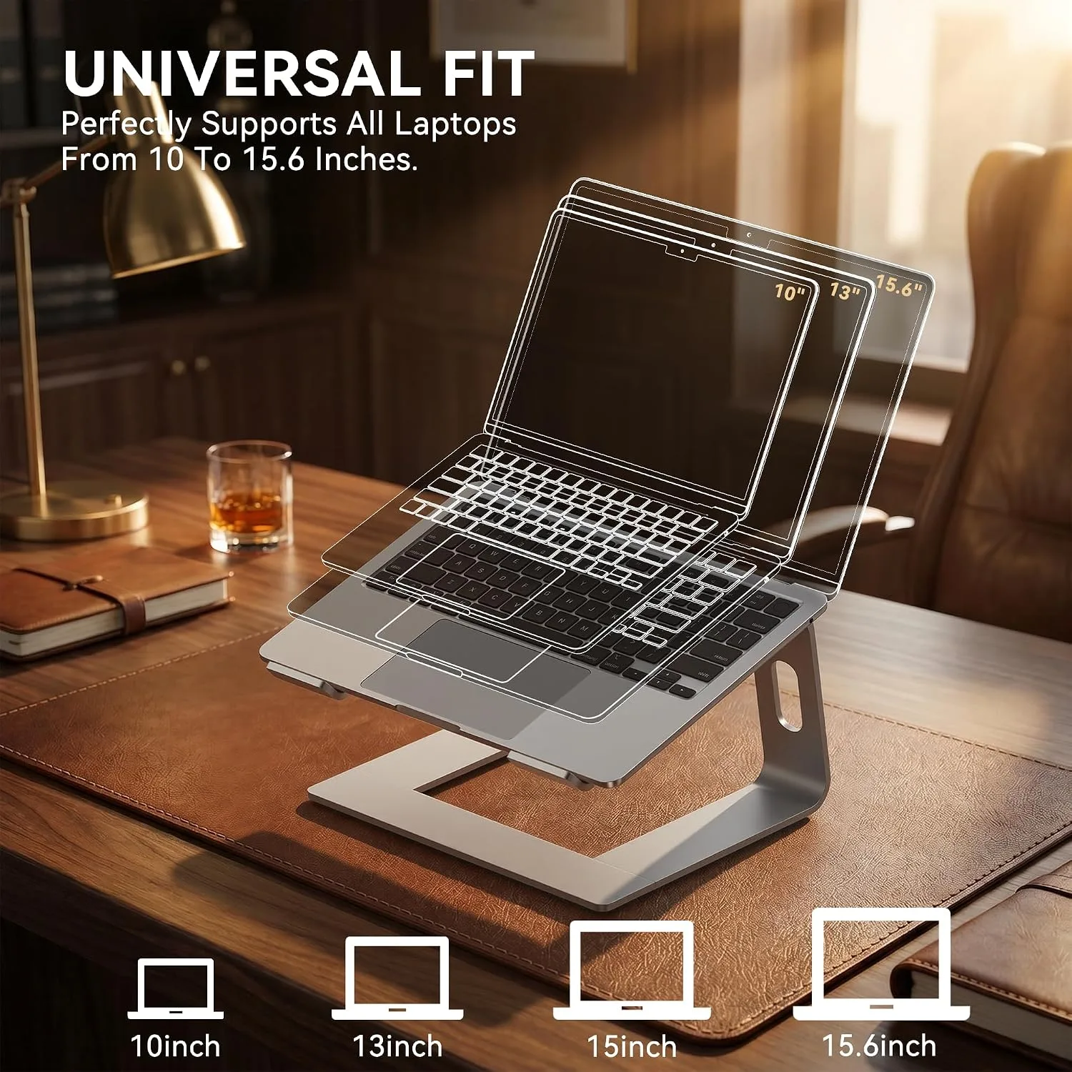 SOUNDANCE Laptop Stand, Aluminum Ergonomic Desk Riser, 10-15.6", Silver