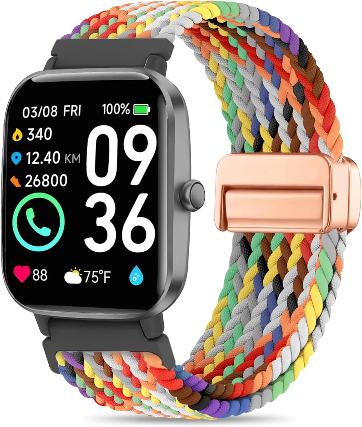 Braided ID208 Plus Elastic Bands Compatible with Fitpolo/Quican/Aeac/Tensky ID208 Plus Smartwatch Bands, 22mm Loop Soft Nylon Straps for Women Men