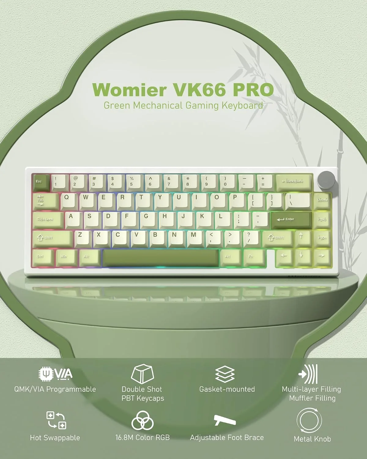 Womier 60% Gaming Mechanical Keyboard Green QMK/VIA