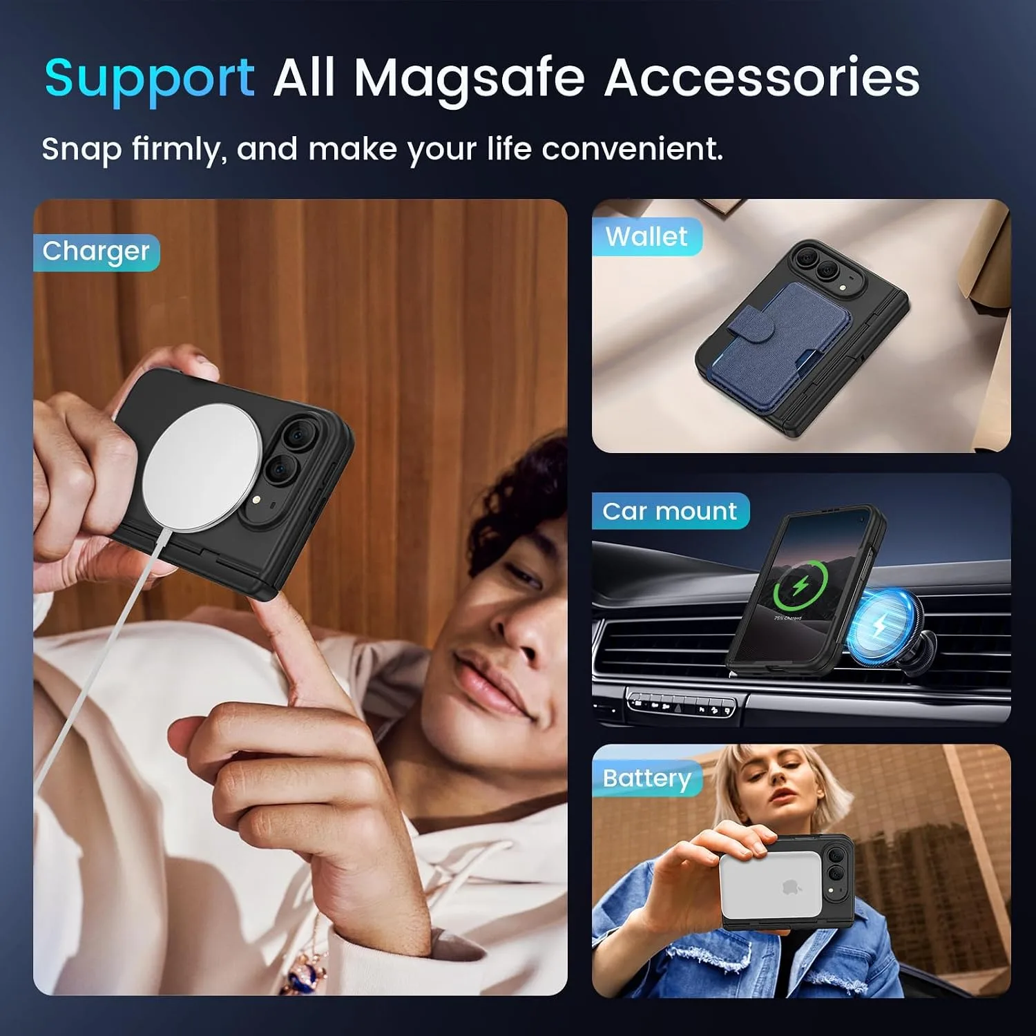 Magnetic for iPhone Duo Case with Screen Protector & Hidden Kickstand Black