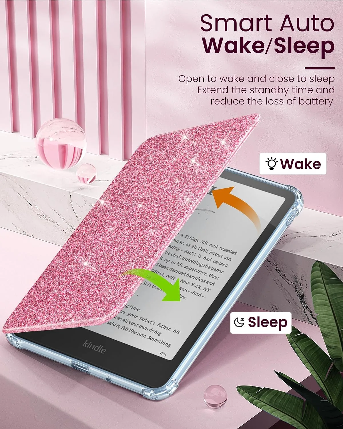 MoKo Case for 6" Kindle Basic 12th Generation 2026, Glitter Pink