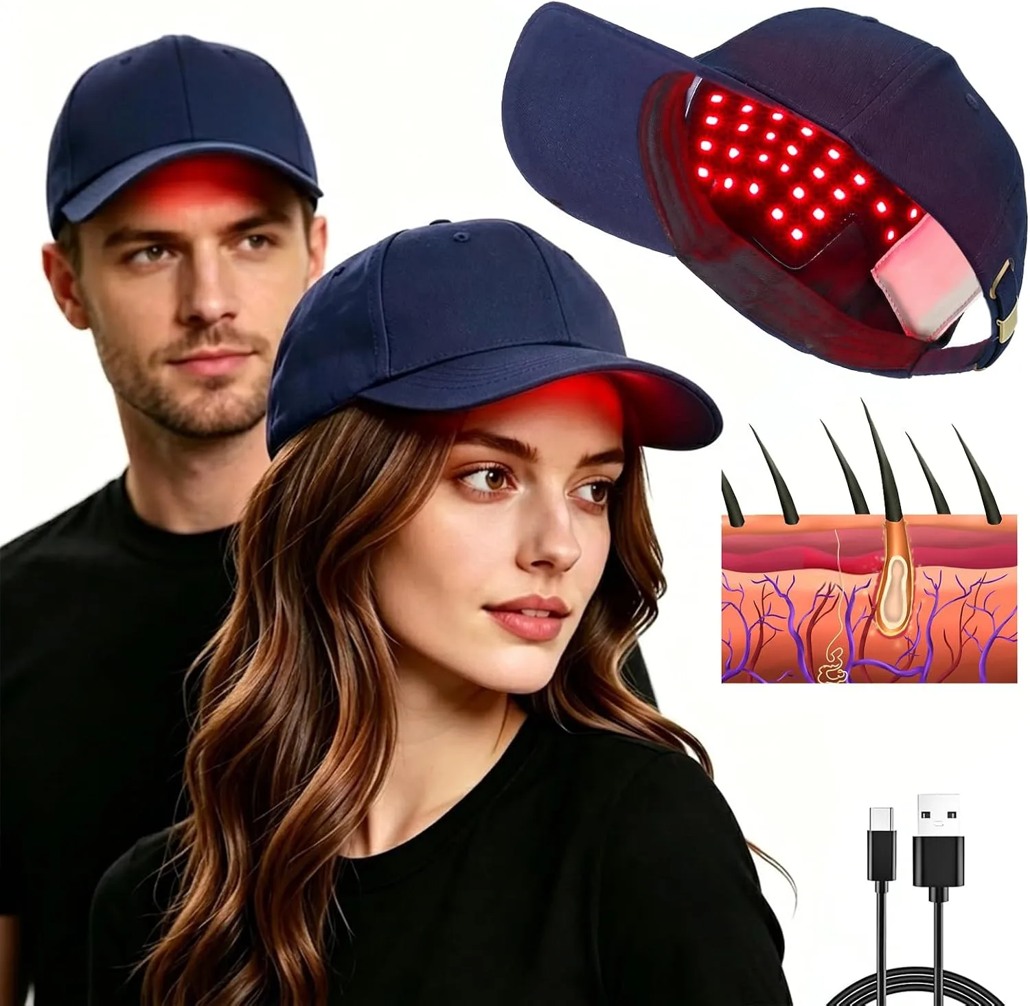 Red Light Therapy for Hair Cap, Hands-Free LLLT Laser Hair Growth Cap, Blue