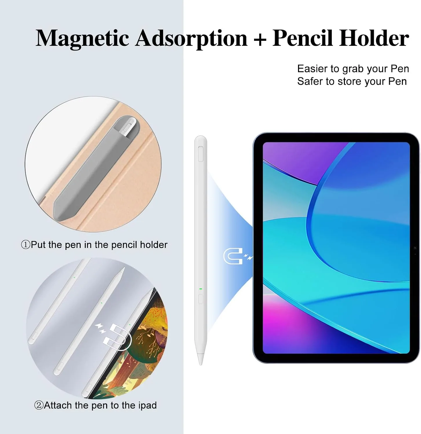 Stylus Pen for iPad 11th&10th Generation,Milikilo Pen with Pencil Holder,Palm Rejection,for Air11&13"(M2/M3), Pad Pro 11"&13"(M4),iPad 6-11th,iPad Pro 11"/12.9 ", iPad Air 3/4/5,Mini 5/6