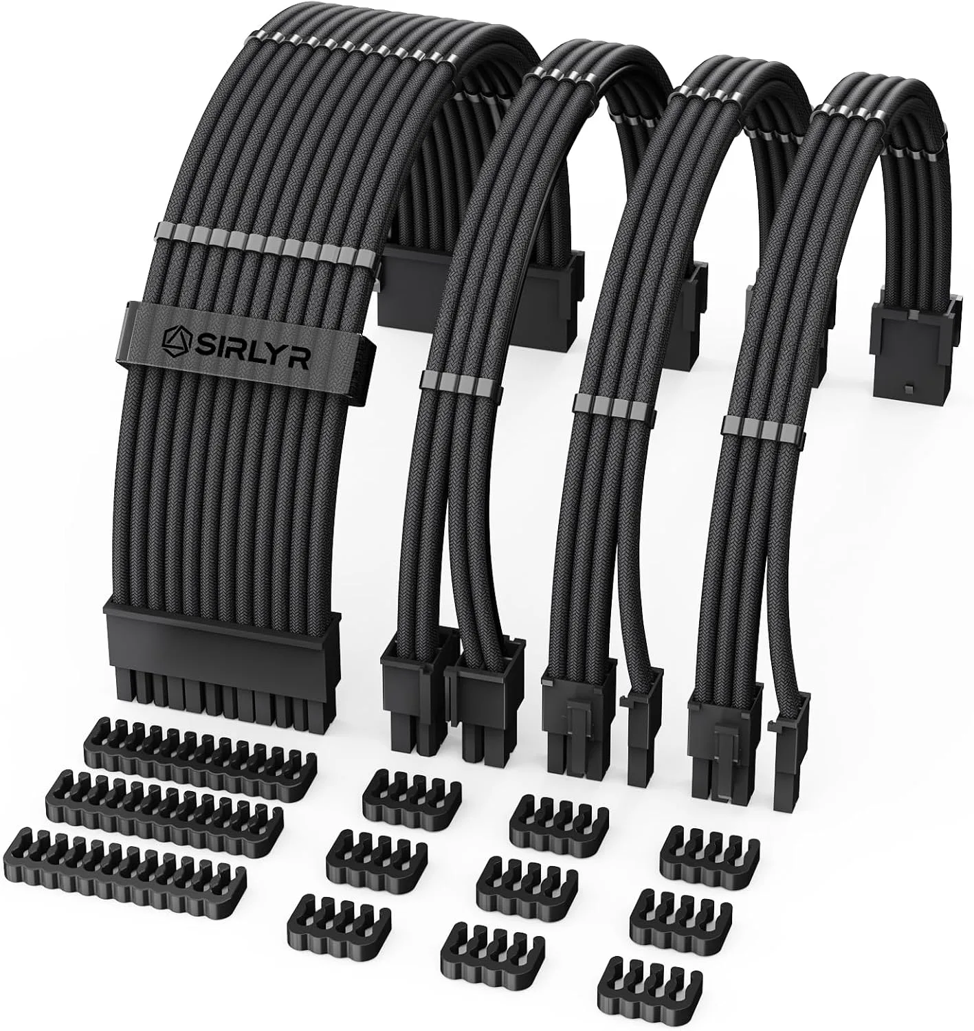 Sirlyr Black PSU Extension Cables Set,Pre-Bent&Pre-Install Combs