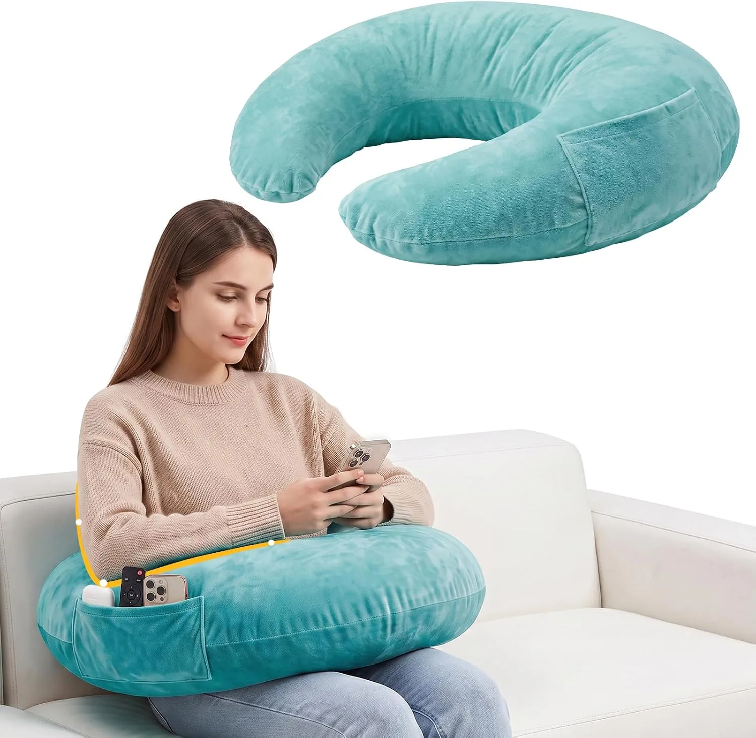 Reading Gaming Pillow for Lap with Pocket，Supportive Shredded Foam