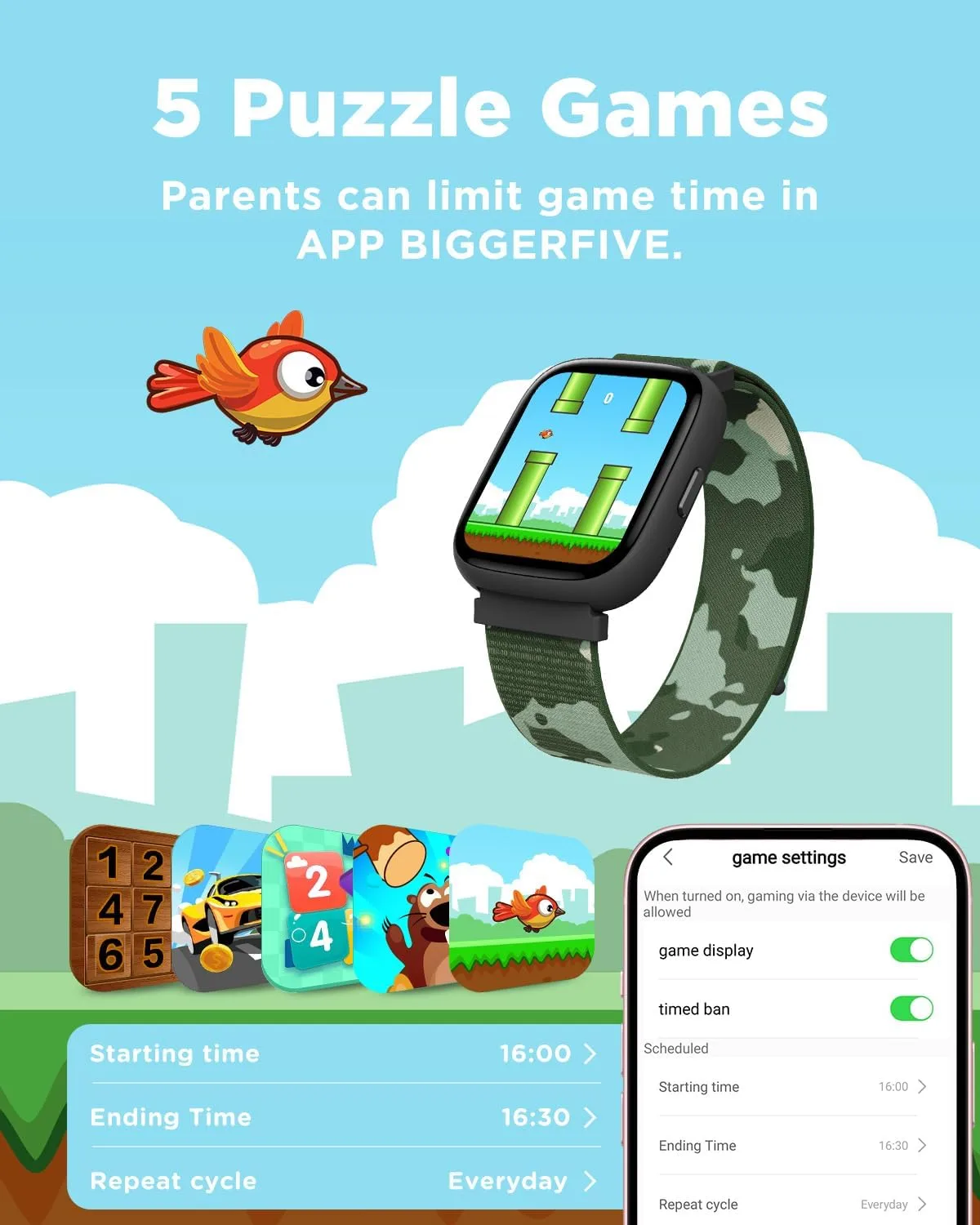 BIGGERFIVE Smart Watch for Kids, 1.8" Fitness Tracker Watch with Pedometer