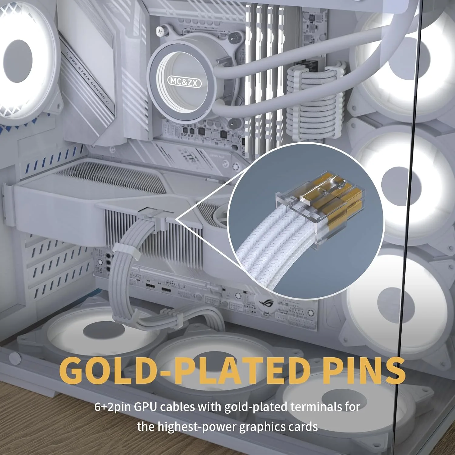 Sirlyr PSU Cable Extension Kit,One Way Bend Design PC Cables - Bright White Braided 1x 24Pin ATX / 2X 8 (4+4) Pin EPS/Gold-Plated 2X 8 (6+2) Pin PCIE for Power Supply,16AWG 5 Kits