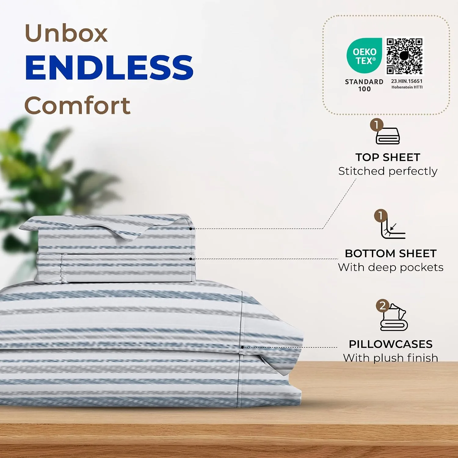 THREAD SPREAD Egyptian Cotton Sheets King Size - Luxury 600 Series King Size Sheets Set (4 PC, Dotted Stripe), 16" Deep Pocket All Around Elastic, Soft, Cooling, Sateen, Durable Hotel Bed Sheet Sets