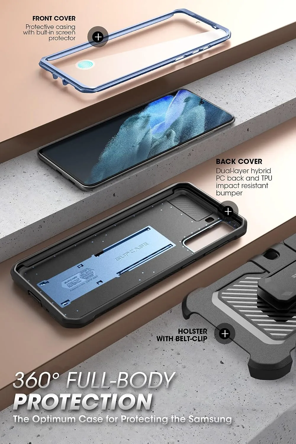 SUPCASE for Galaxy S21 FE Case with Built-in Screen Protector, Blue