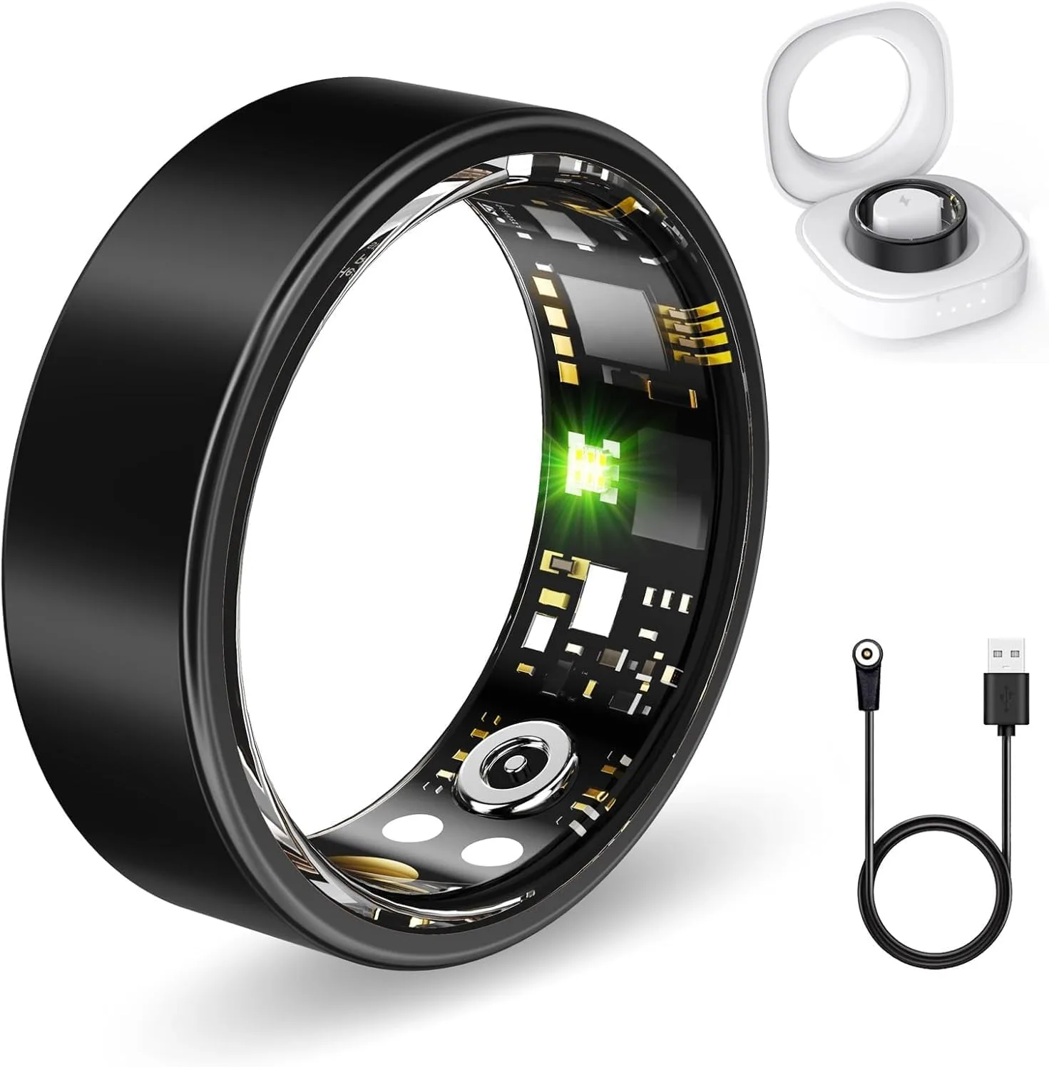 Smart Ring for Women Men, Fitness Ring with Heart Rate, Blood Oxygen, HRV, Stress, Sleep Tracker, Step Tracker, No Subscription Fee, lP68 Waterproof Smart Ring for iPhone & Android (Black, 11#)
