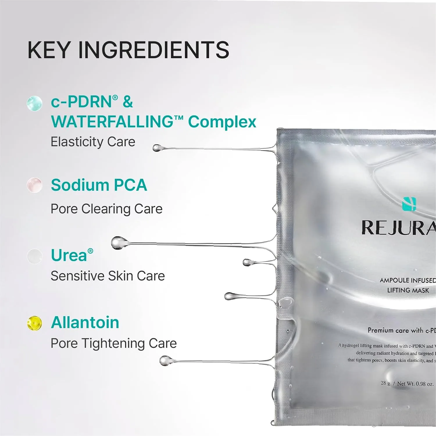 REJURAN Ampoule Infused Lifting Mask, DOT™ c-PDRN® Hydrogel, 4 Count
