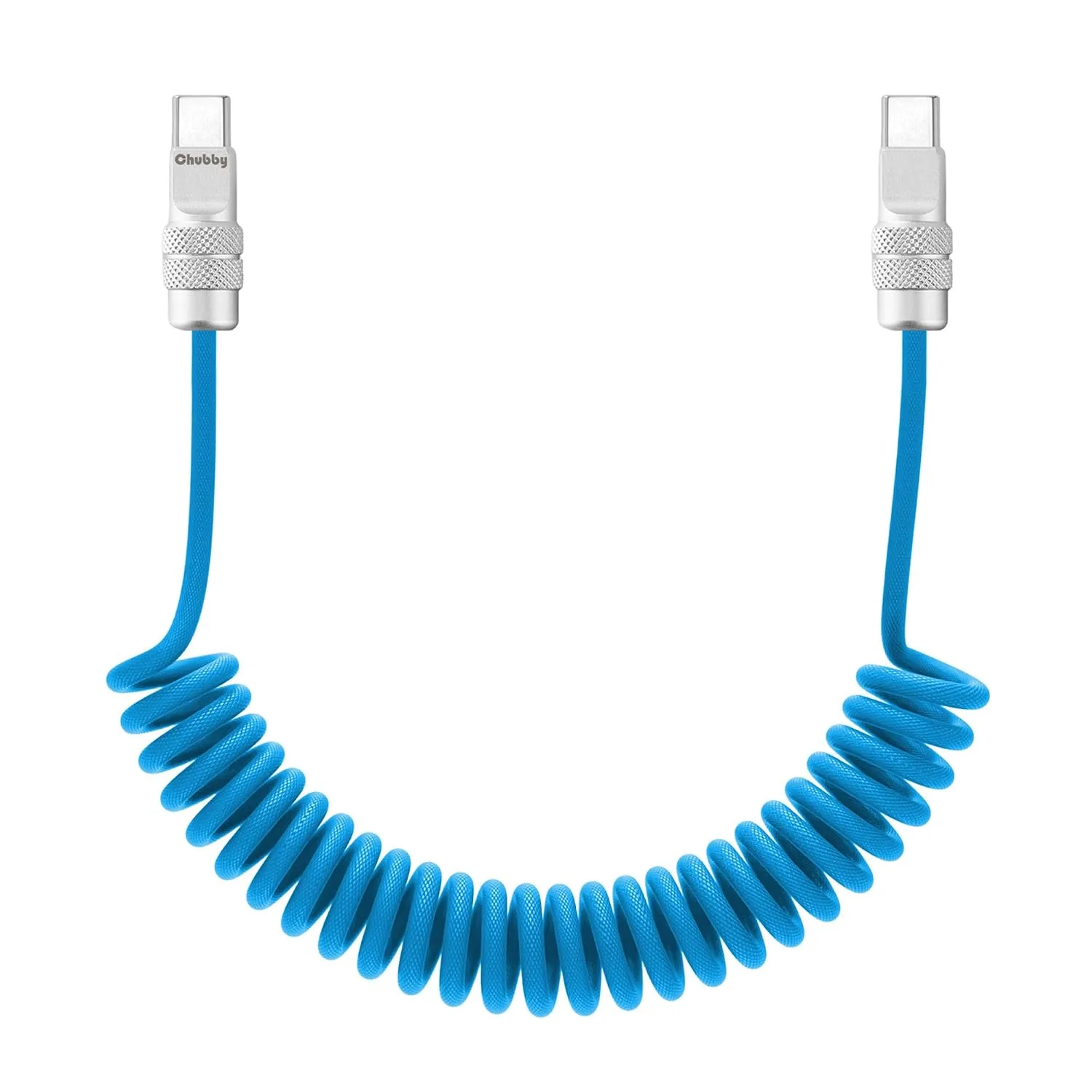 chubbycable USB C to C 240W Braided Coiled Charging Cable, Light Blue, 6FT