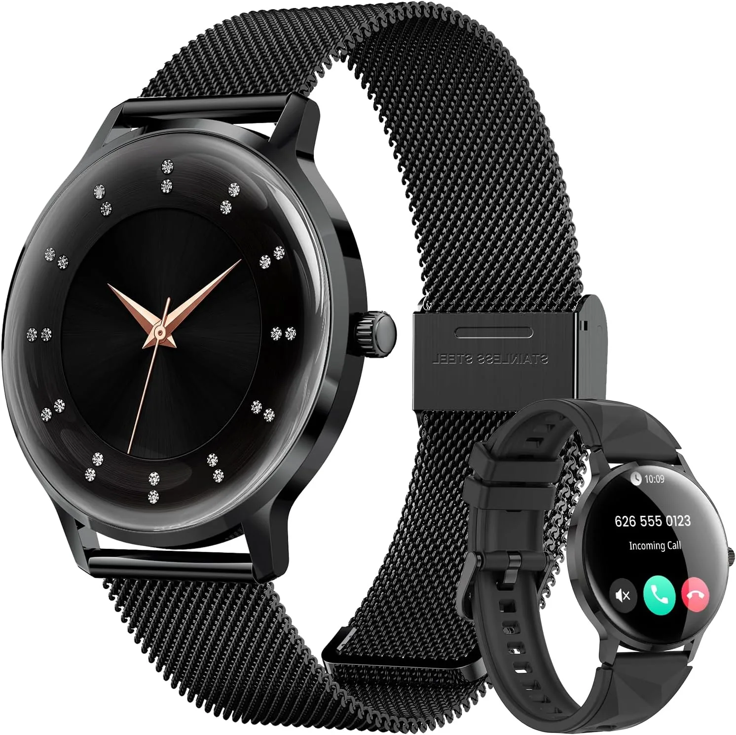 WalkerFit Smart Watch for Women Android/iPhone, 1.32" Curved AMOLED 2 Bands