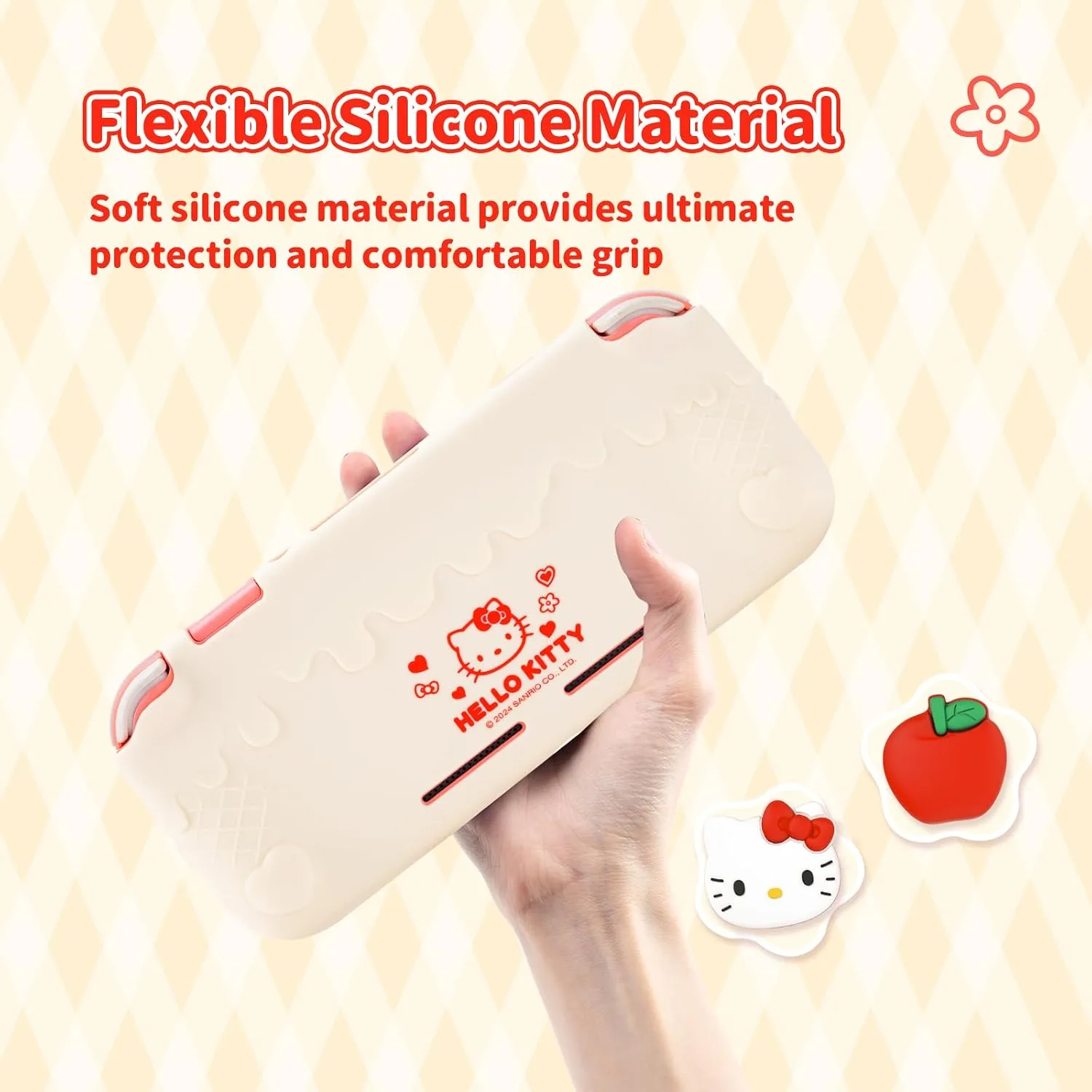 Kuitmor Switch Lite Protective Case,Soft Silicone Protective Shell,Anti-Scratch Protective Cover Case for Switch Lite with 2 Thumb Grip Caps（Beige Hello Kitty）