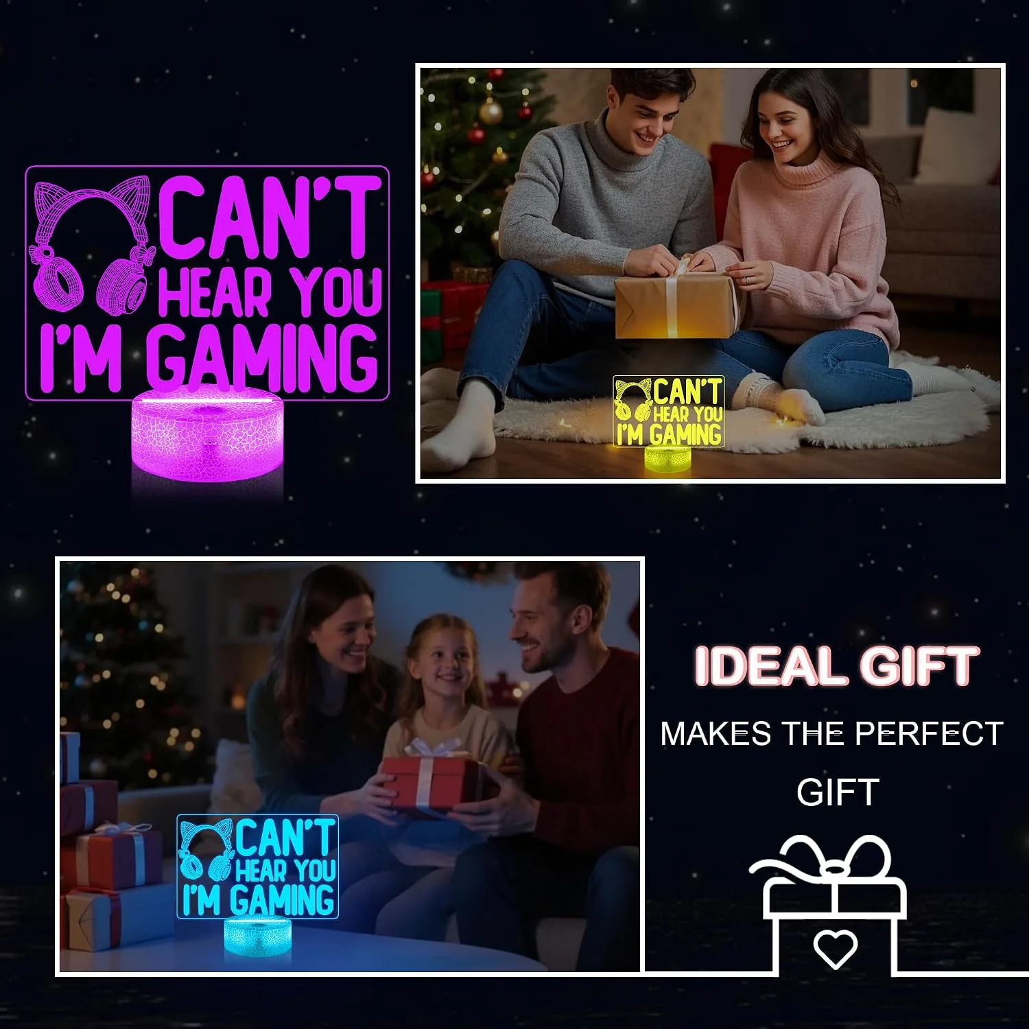 YuanDian Can't Hear You I'm Gaming Night Light, Headset Graphic Video Games Gamer Gift Funny 3D Illusion Lamp 16 Colors Changing Touch & Remote Control for Women Gamers Teenagers and Girls