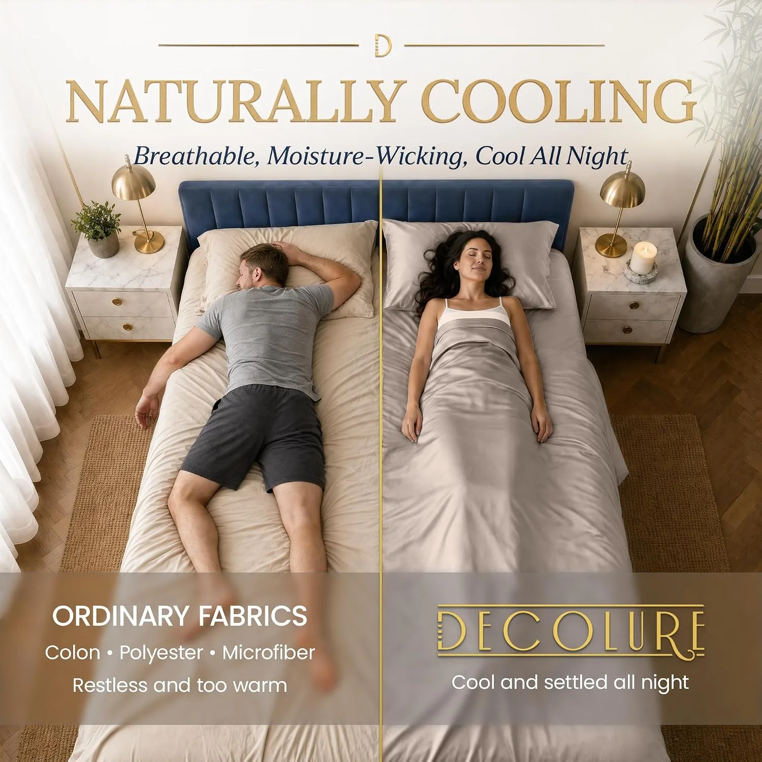 DECOLURE 100% Viscose from Bamboo Sheets Twin Size | 3 Pc Cooling Bed Set