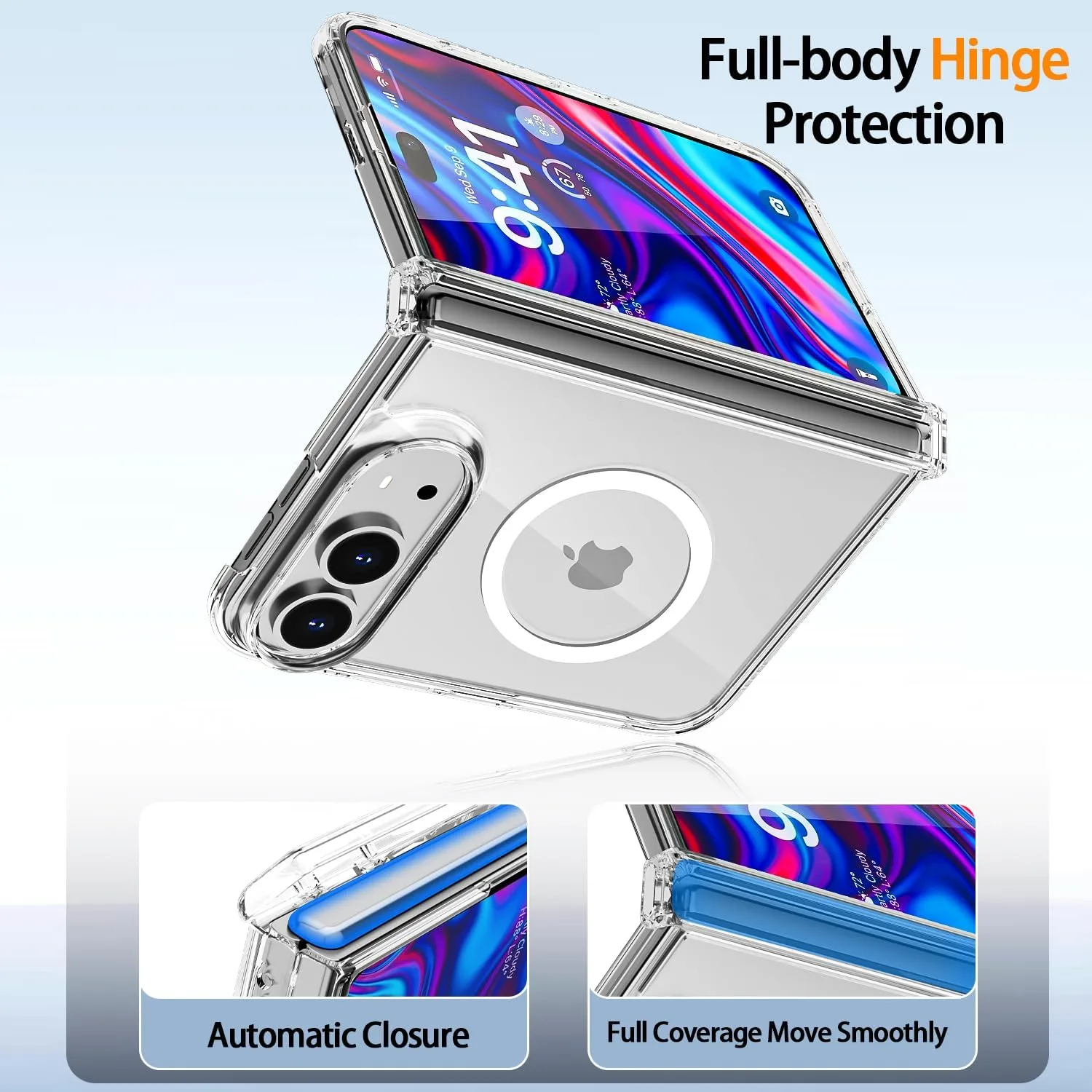 AICase for iPhone Duo Case Clear Fold,Hinge Protection Compatible MagSafe