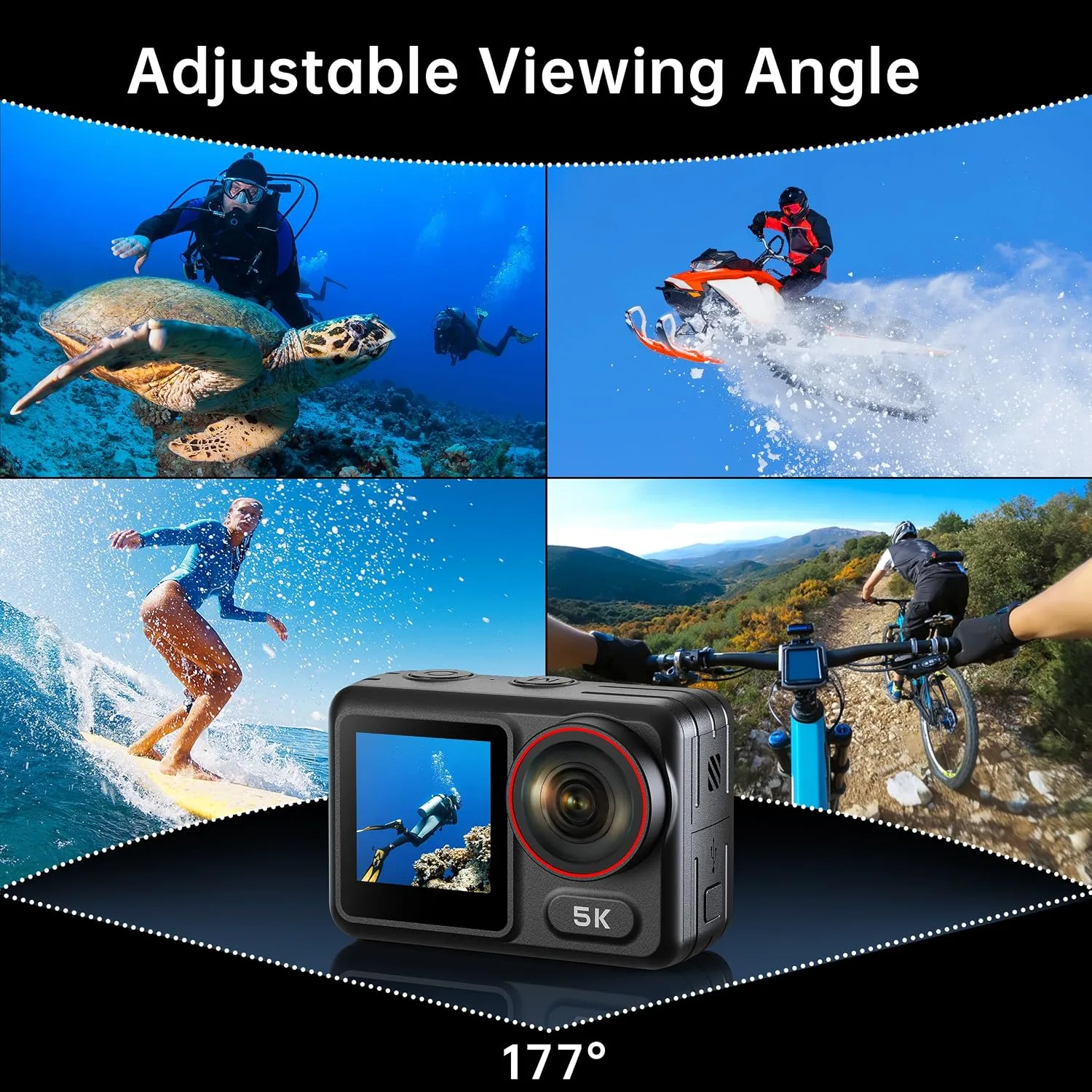 5K30FPS Waterproof Action Camera with 64GB Card, 34FT Underwater Cameras