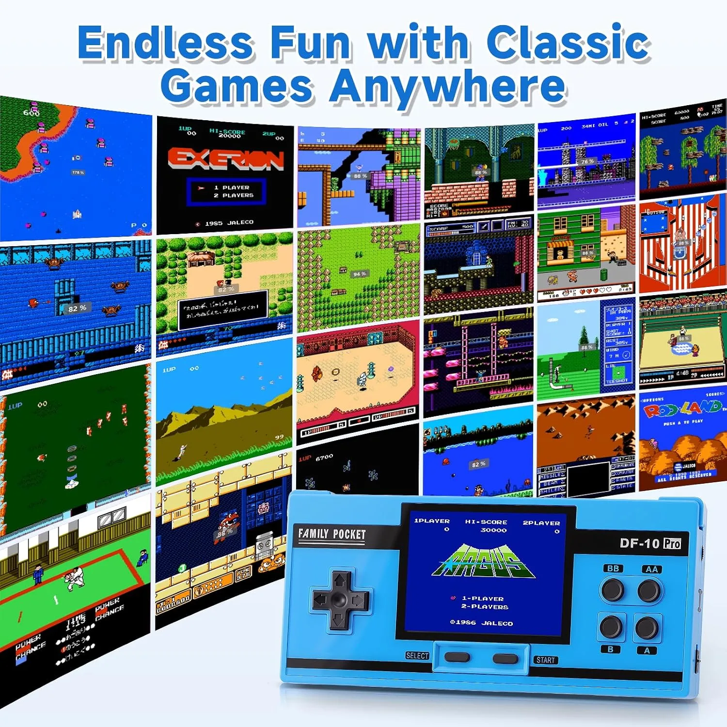 Handheld Game for Kids, 10 Preloaded Classic Retro Games, 3.0'' IPS Screen Portable Gaming Device, Rechargeable Video Game Player, Mini Arcade Travel Electronic Toy Gifts for Boys and Girls (Blue)