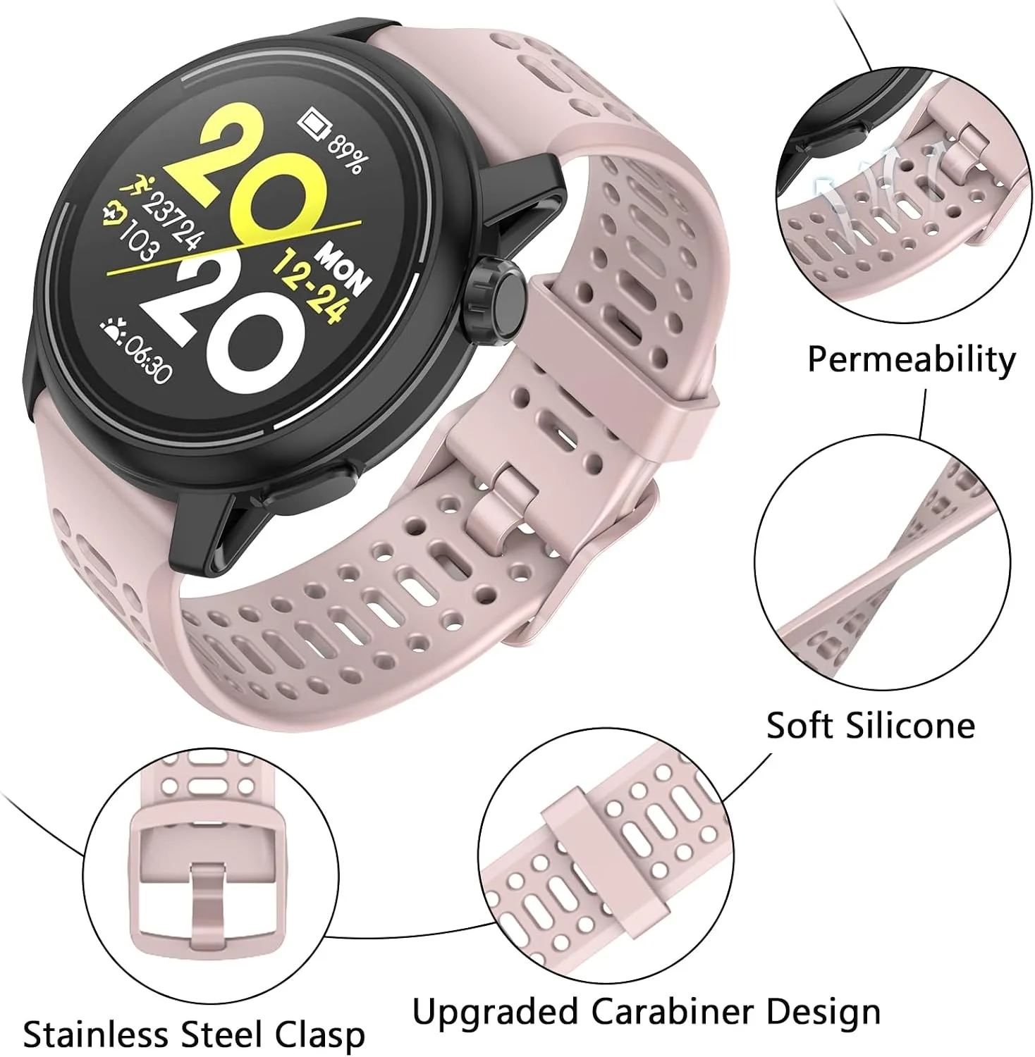 Compatible with COROS Pace 3 Watch Band, 22mm Quick Release Sports Silicone Watch Band Breathable Wristband Strap Women Men Strap for COROS APEX 2 Pro/APEX 46mm/APEX Pro