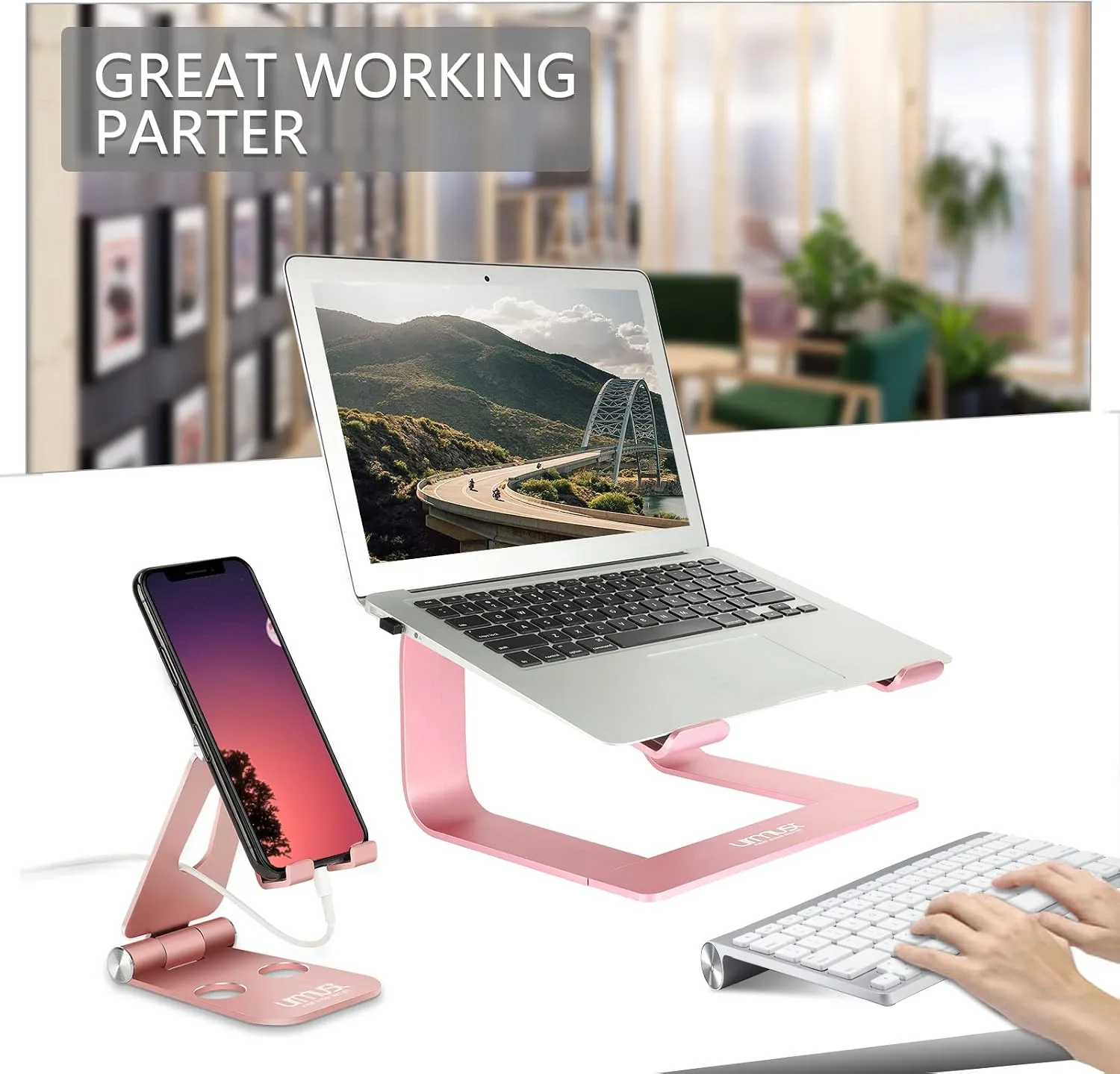 Urmust Laptop Stand for Desk, Pink, Up to 15.6" Laptop