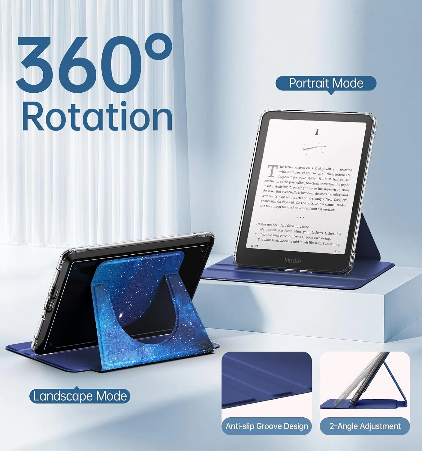 MoKo 360°Rotating Detachable Case for 7" eBook Reader, Blue Starry Sky