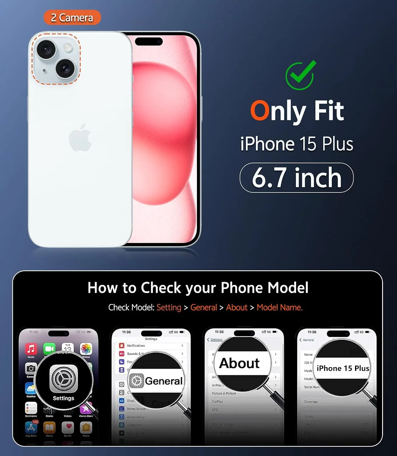 FNTCASE for iPhone 15 Plus Case Matte Magnetic with Screen Protector
