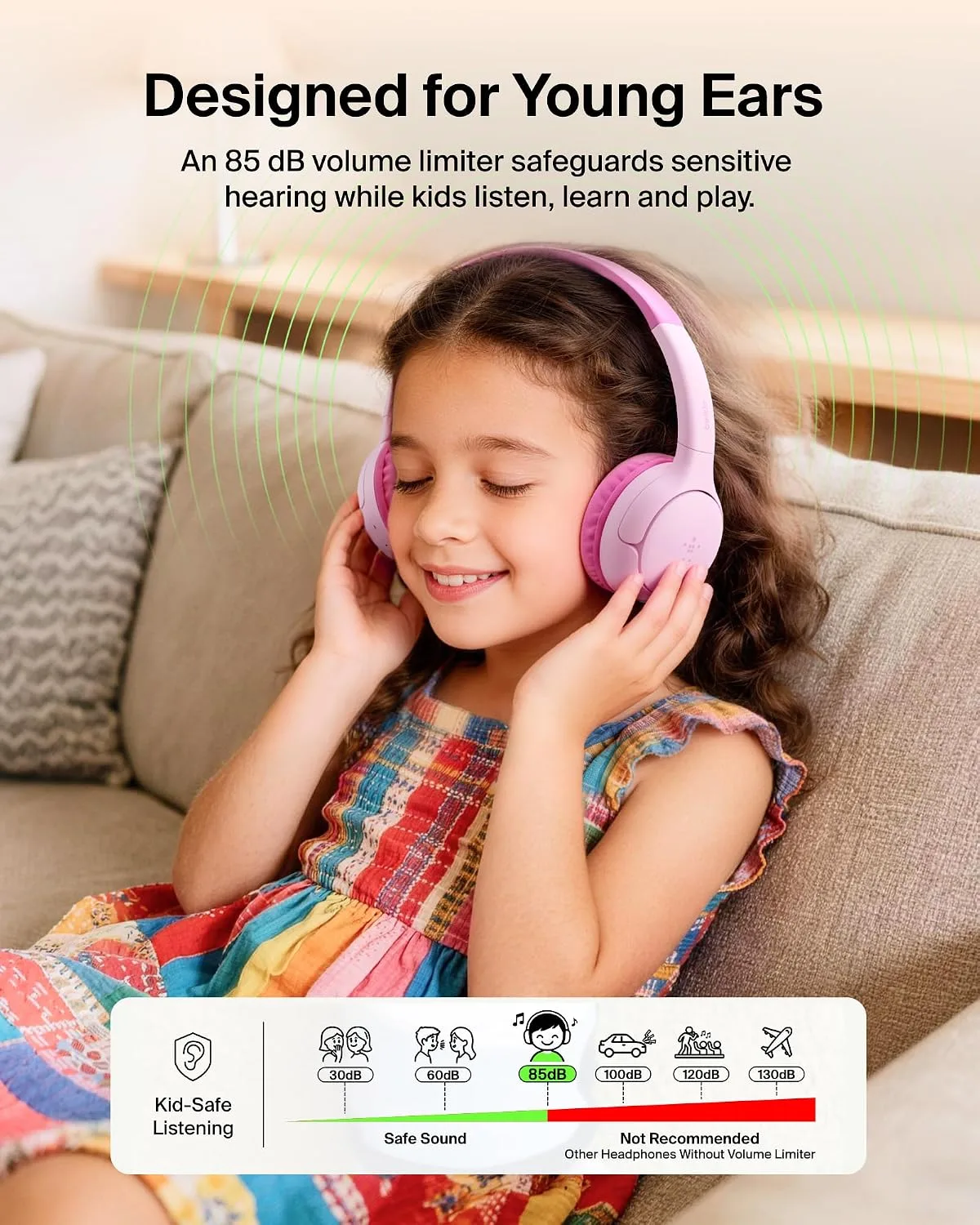 Belkin SoundForm Mini 2 Kids Headphones, Wireless & Wired, 55H Playtime
