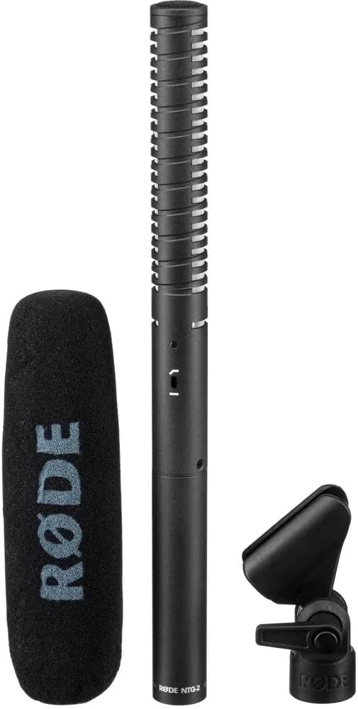 Rode NTG2 Condenser Shotgun Microphone Bundled with Universal Shockmount + Fur Windshield + XLR Microphone Cable + Cleaning Cloth (5 Items)