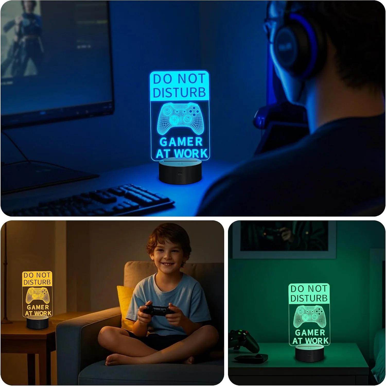 YuanDian Do Not Disturb Gamer at Work Night Light,Gamepad Graphic Video Games Gamer Gift Funny 3D Illusion Lamp 16 Colors Changing Touch & Remote Control for Men Teenagers and Kids