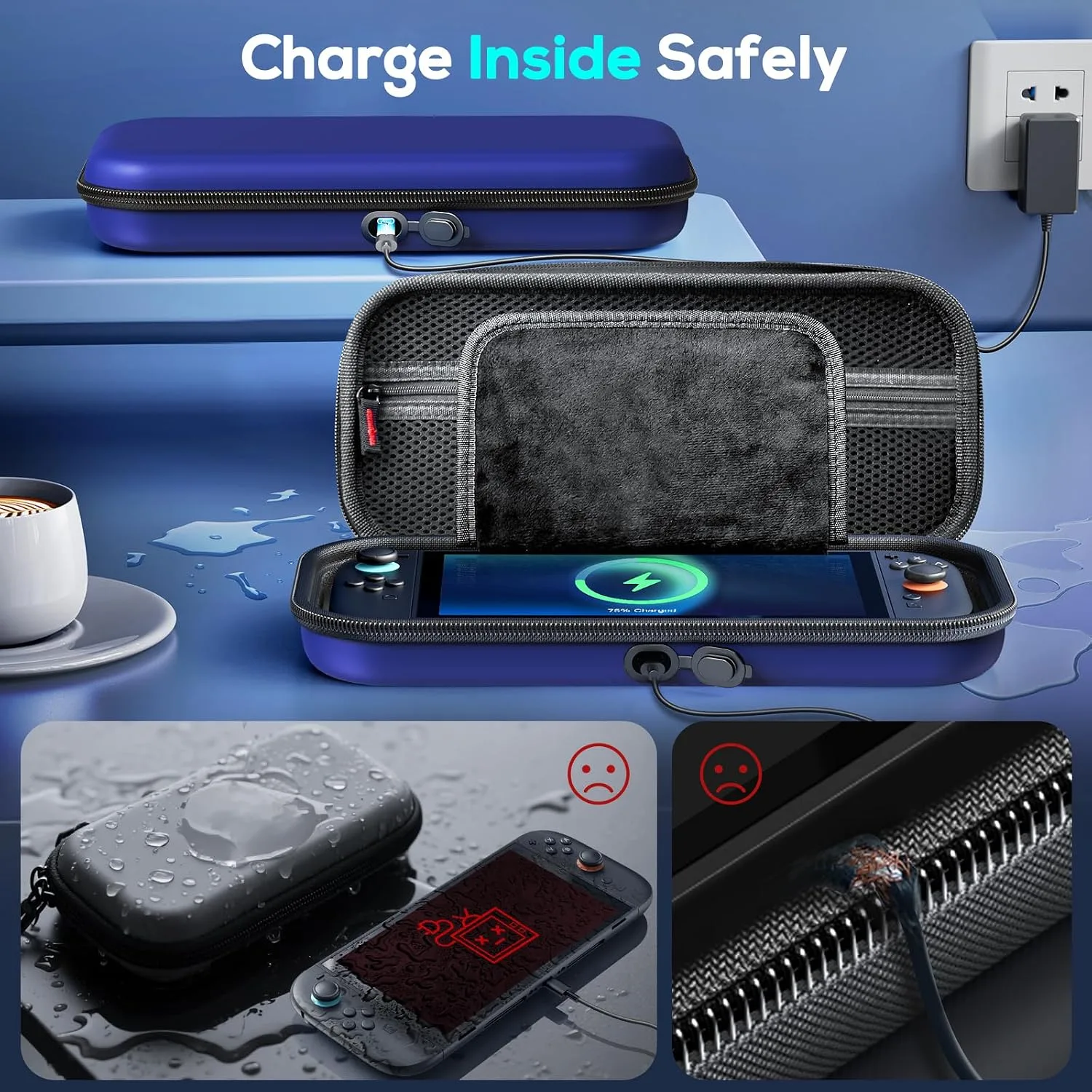 Auarte [Charge Inside Carrying Case for Switch 2 Console (2025)/OLED-Blue