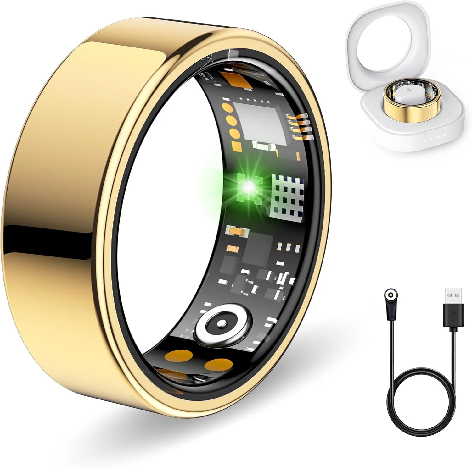 Smart Rings for Women Men, Fitness Ring with Heart Rate, Blood Oxygen, HRV, Stress, Sleep Tracker, Step Tracker, No Subscription Fee, lP68 Waterproof Smart Ring for iPhone & Android (Gold, 11#)
