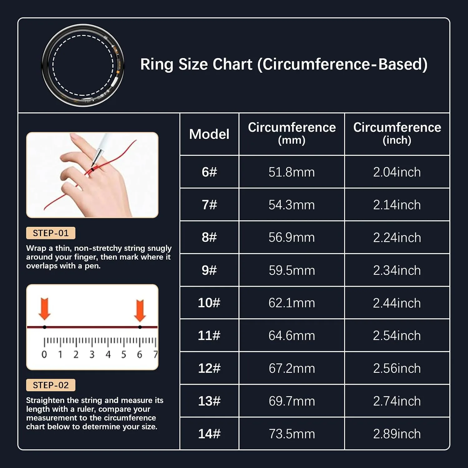 Smart Ring for Women Men, Fitness Ring with Heart Rate, Blood Oxygen, HRV, Stress, Sleep Tracker, Step Tracker, No Subscription Fee, lP68 Waterproof Smart Ring for iPhone & Android (Black, 11#)