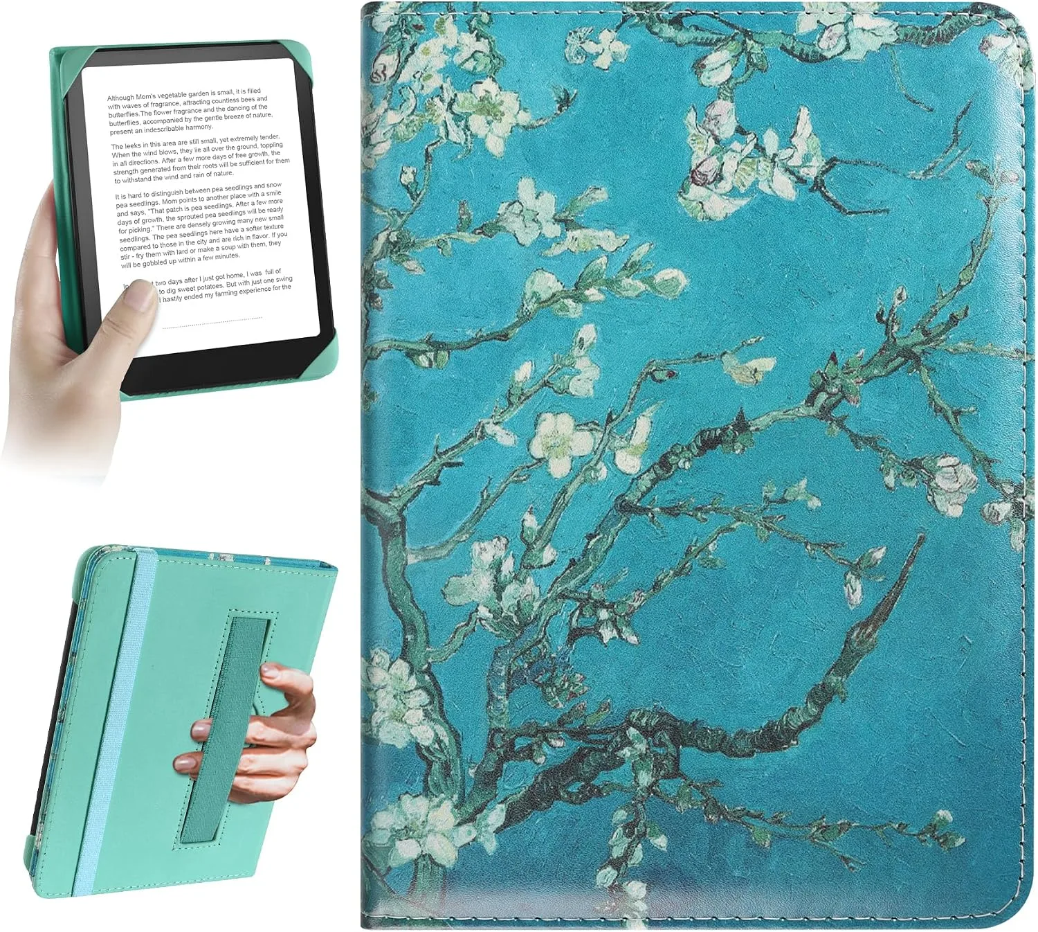 HoYiXi Universal Case for 6 inch Kindle eReader Compatible with Paperwhite(2015/2018)/Pocketbook and Tolino/Kobo Clara HD,6" eReader Protective Case Cover Elastic Rope,Flowers 1
