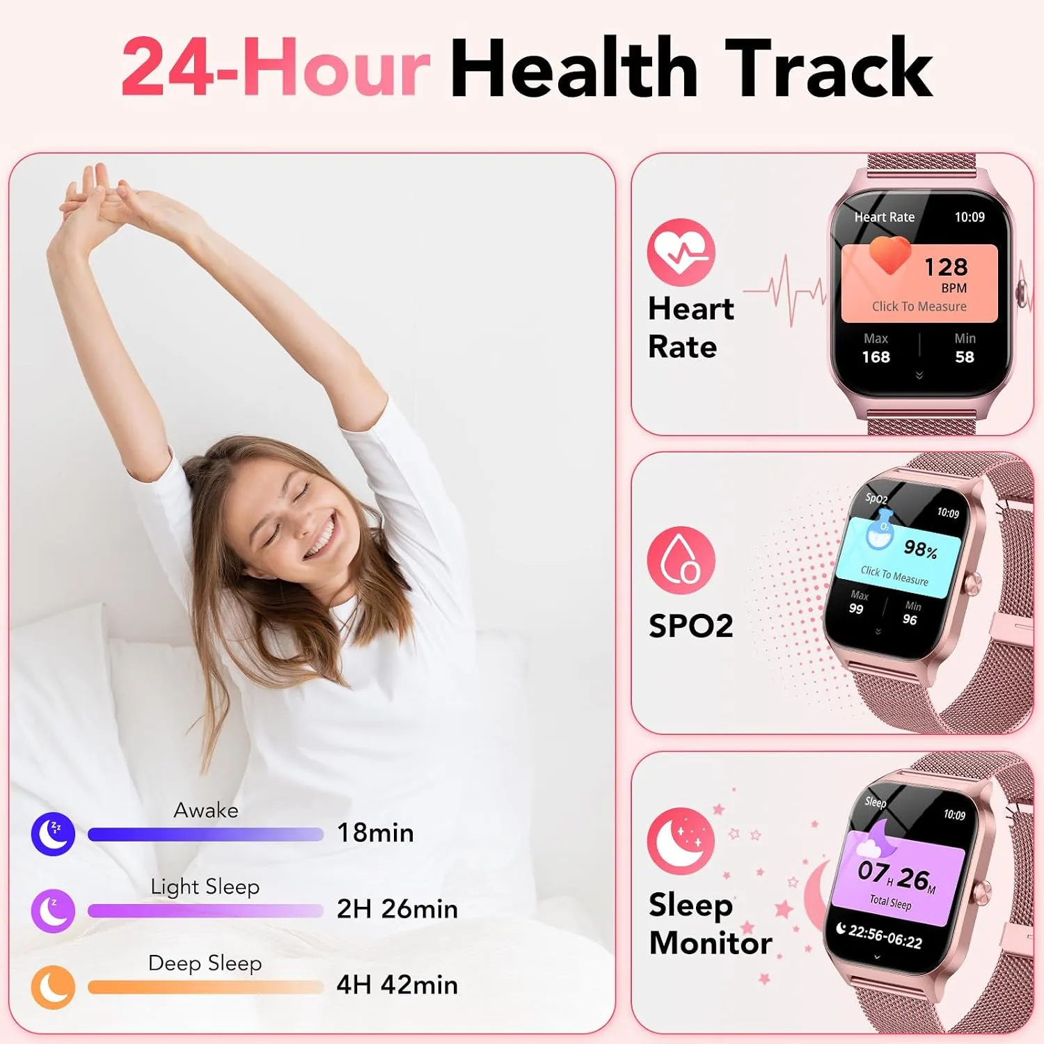 Smart Watch for Women, Answer/Make Call/AI Voice,1.85"HD Smartwatch for iPhone/Android,120+ Sport Modes Fitness Tracker with Heart Rate Stress Sleep Monitor Women's Menstrual Cycle, IP68 (2 Bands)