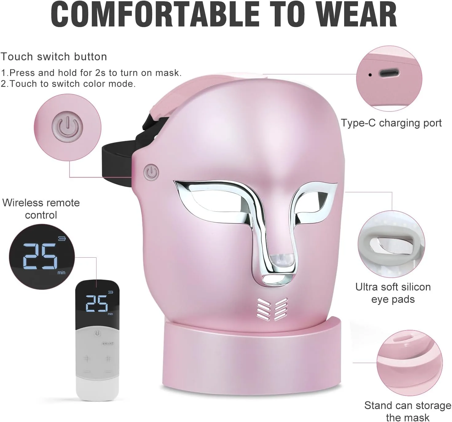 FSA Red Light Therapy Mask for Face : Acne Removal,Wrinkles Redness,Wirless Remote,Salon Grade HSA Infrared Face Mask, Anti Aging Skincare for Home,2000mAh Rechargeable Led Light Therapy Facial Mask