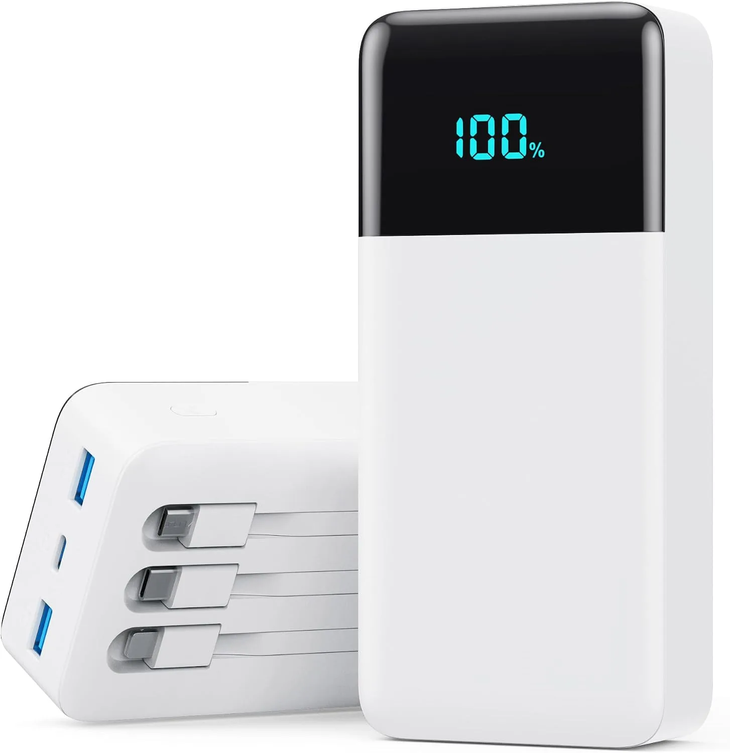 Portable Charger Power Bank 50800mAh,25W USB C Fast Charging Battery Pack with 3 Built in Cables & LED Display,6 Outputs 2 Inputs Travel Essentials Phone Charger for iPhone 18/17/16/15,Android,White