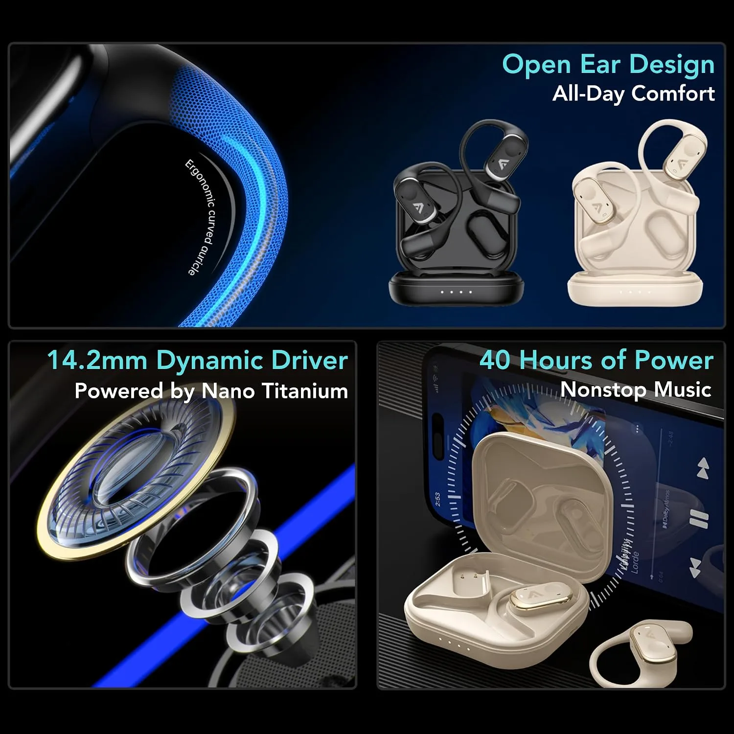 Joy Open-Ear Headphones, Wireless Bluetooth 5.4 Earhook Earbuds
