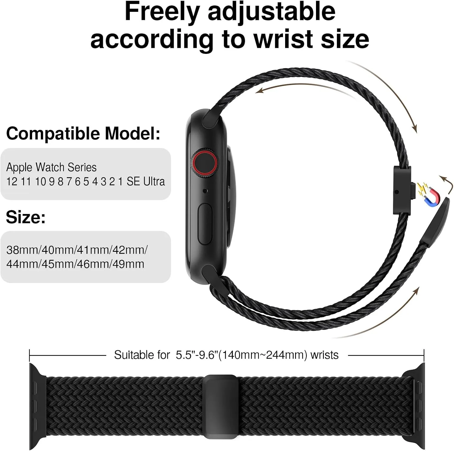 Braided Stretchy Magnetic Sport Band for Apple Watch Bands for Women Men