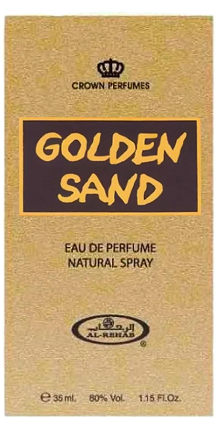 Al-Rehab Golden Sand – Warm, Sweet, Amber, Musky – Long Lasting Eau de Parfum Spray for Unisex, 1.18 oz
