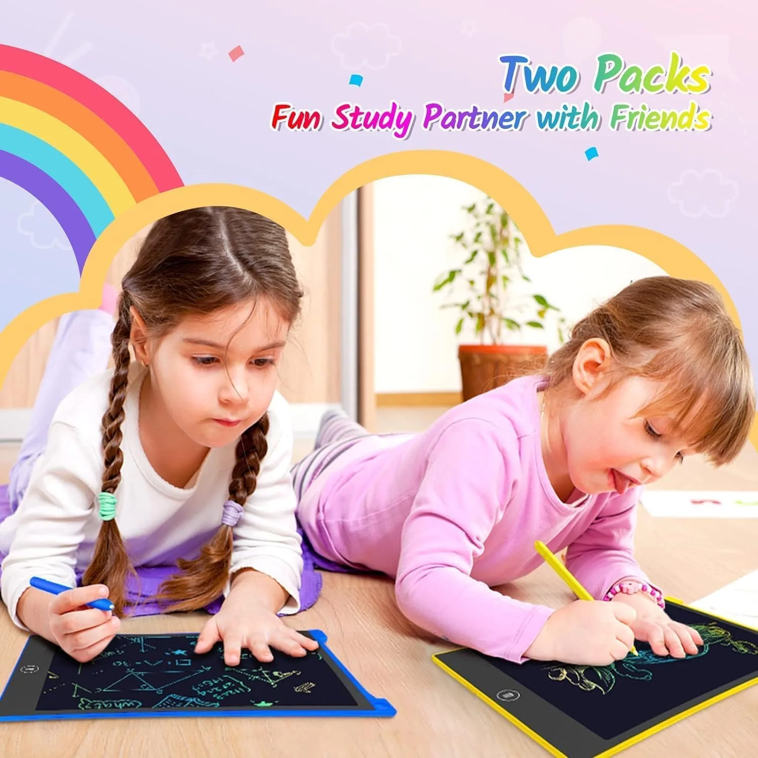 TECJOE 10 Inch 2 Pack LCD Writing Tablet for Kids, Mess Free Drawing Tablet