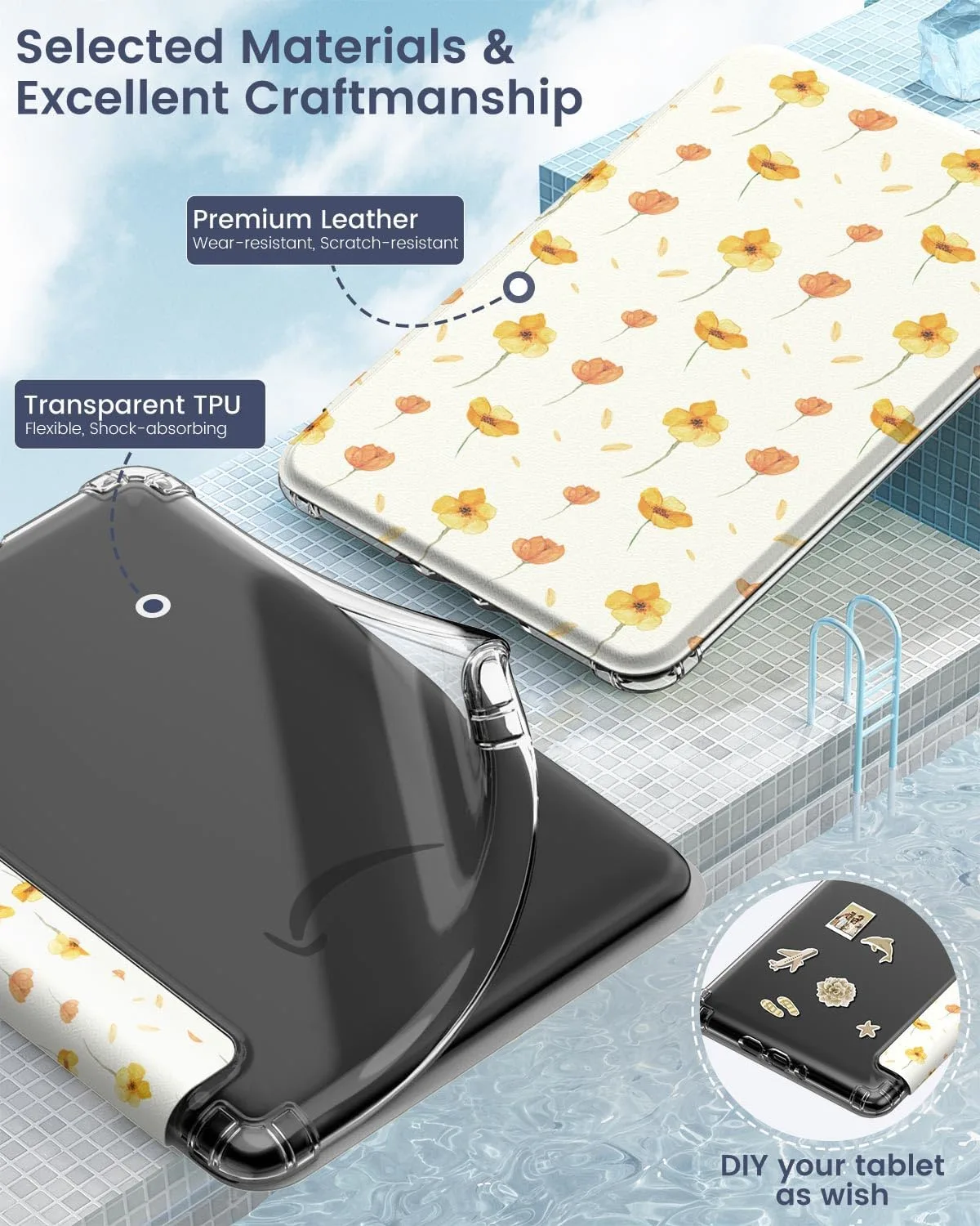 MoKo Case for Kindle Paperwhite 12th Gen & Colorsoft 2024, Flower on White