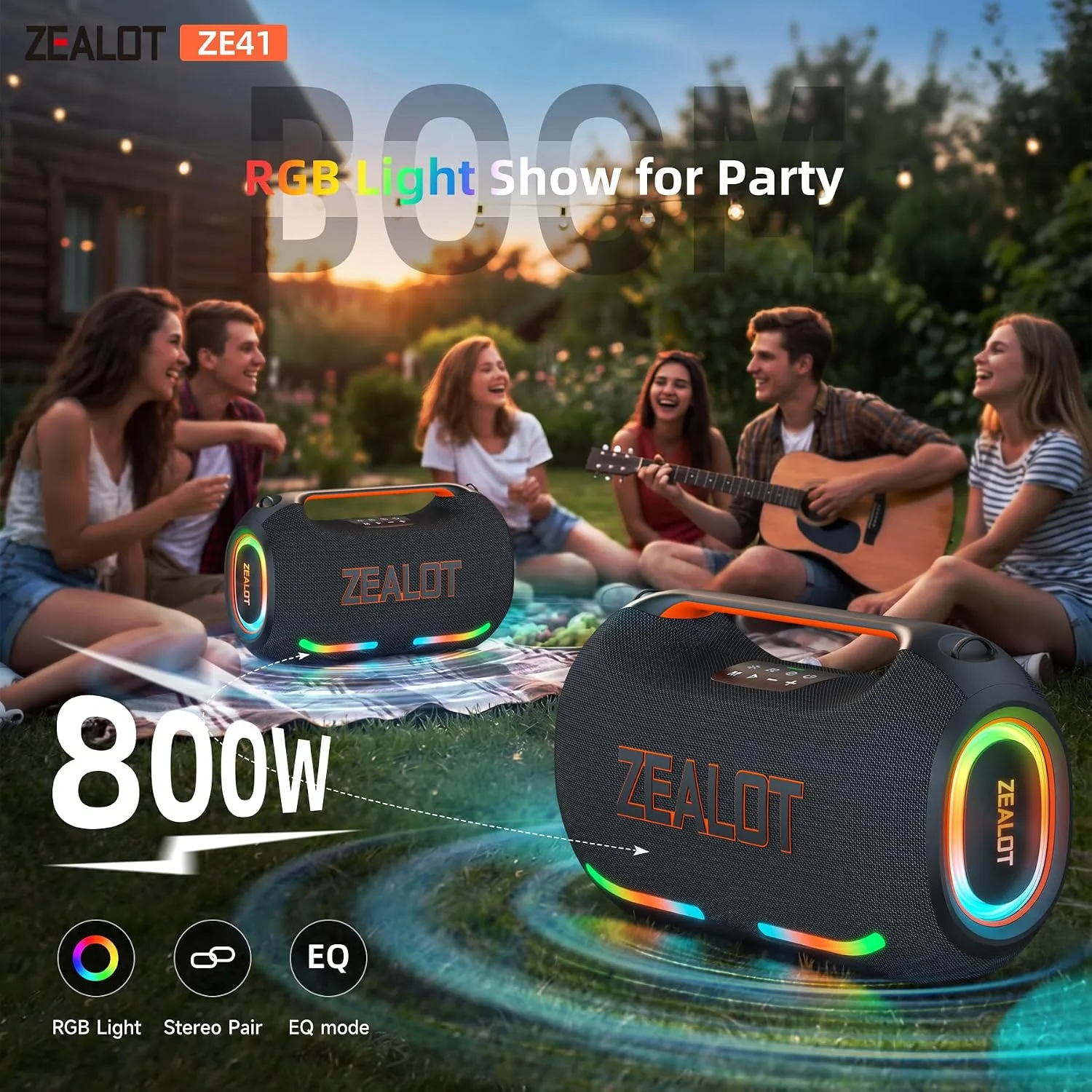 ZEALOT 400W Bluetooth Speaker, 30H Outdoor Party Boombox with Subwoofer