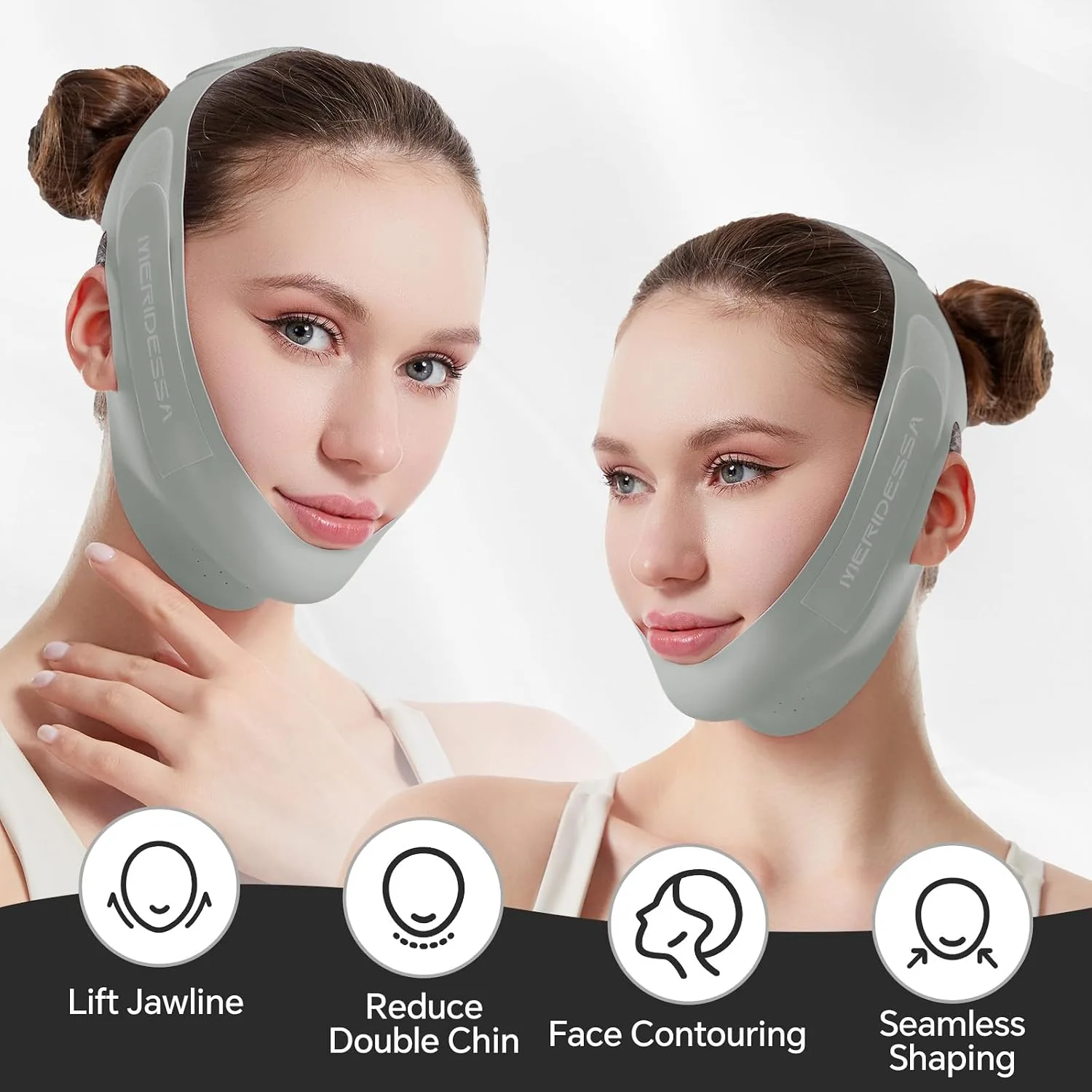 V-Lift Pro V-Line Lifting Face Mask - Anti-Wrinkle & Face Contouring Wearable Band, Double Chin Reducer for Sculpted Jawline, Seamless Design with Breathable Fabric (Beige)
